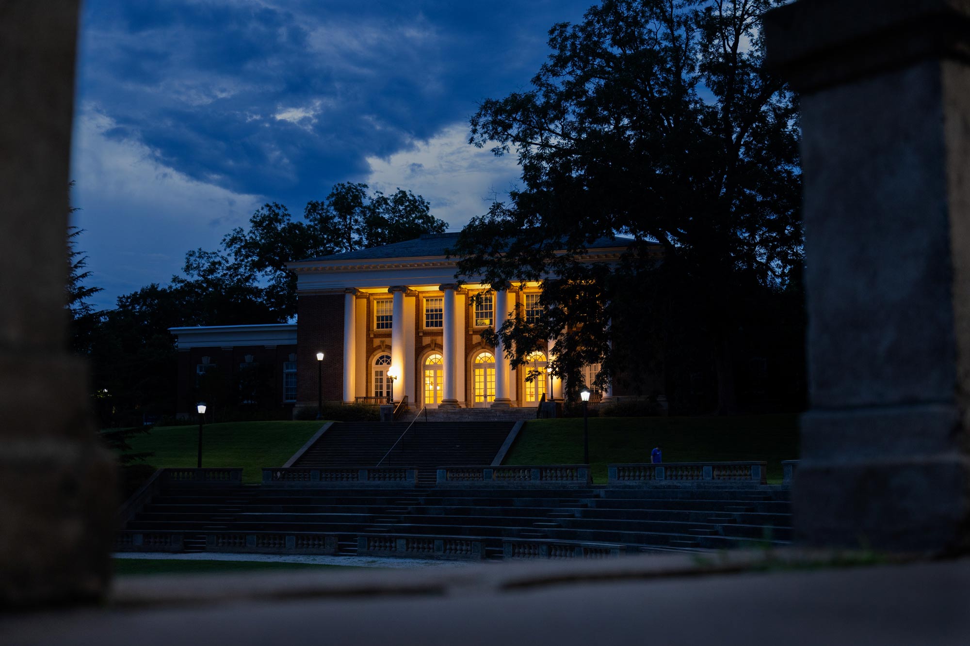 Exterior of Minor Hall at night