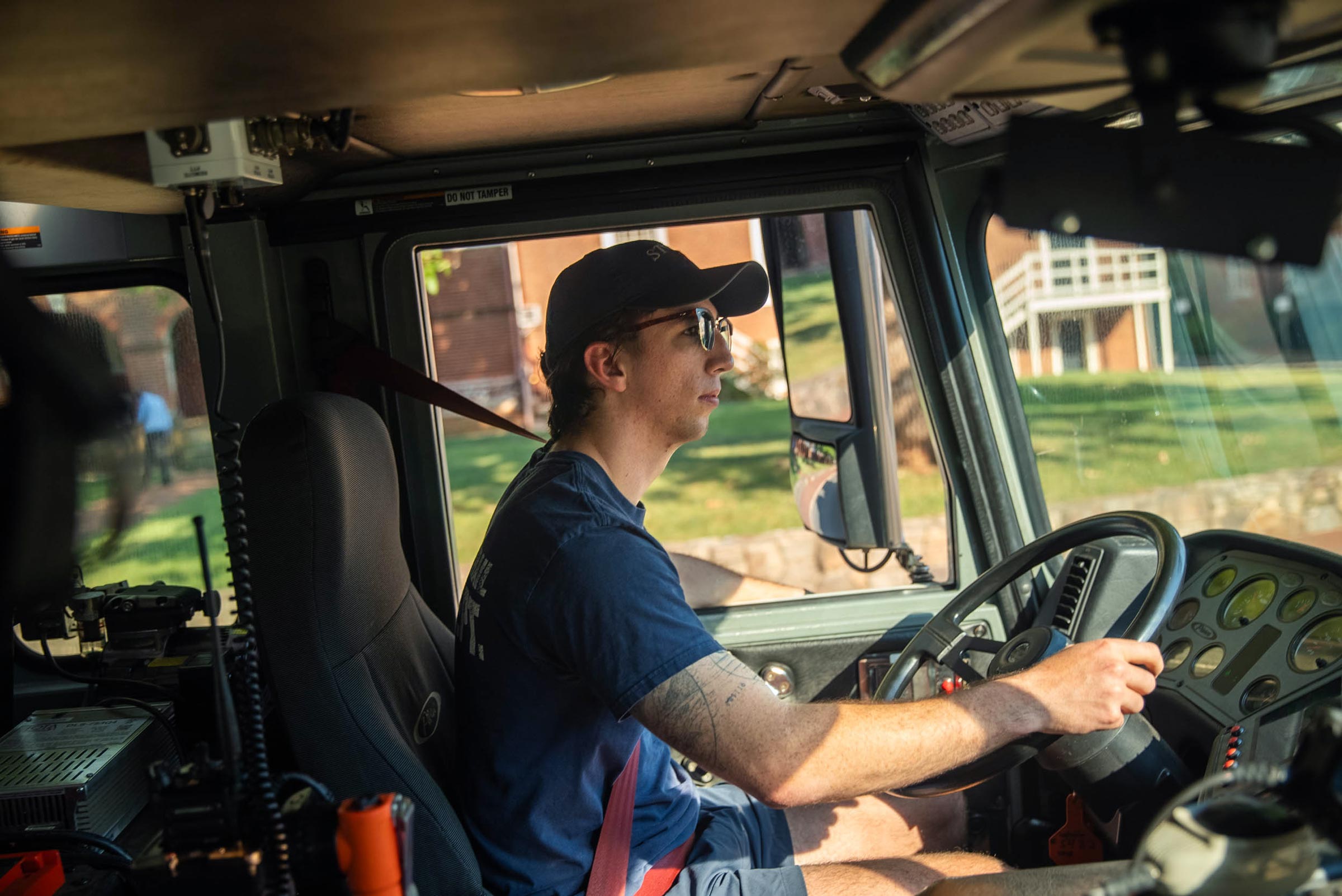 Henry Nixon, the volunteer coordinator, driving the firetruck