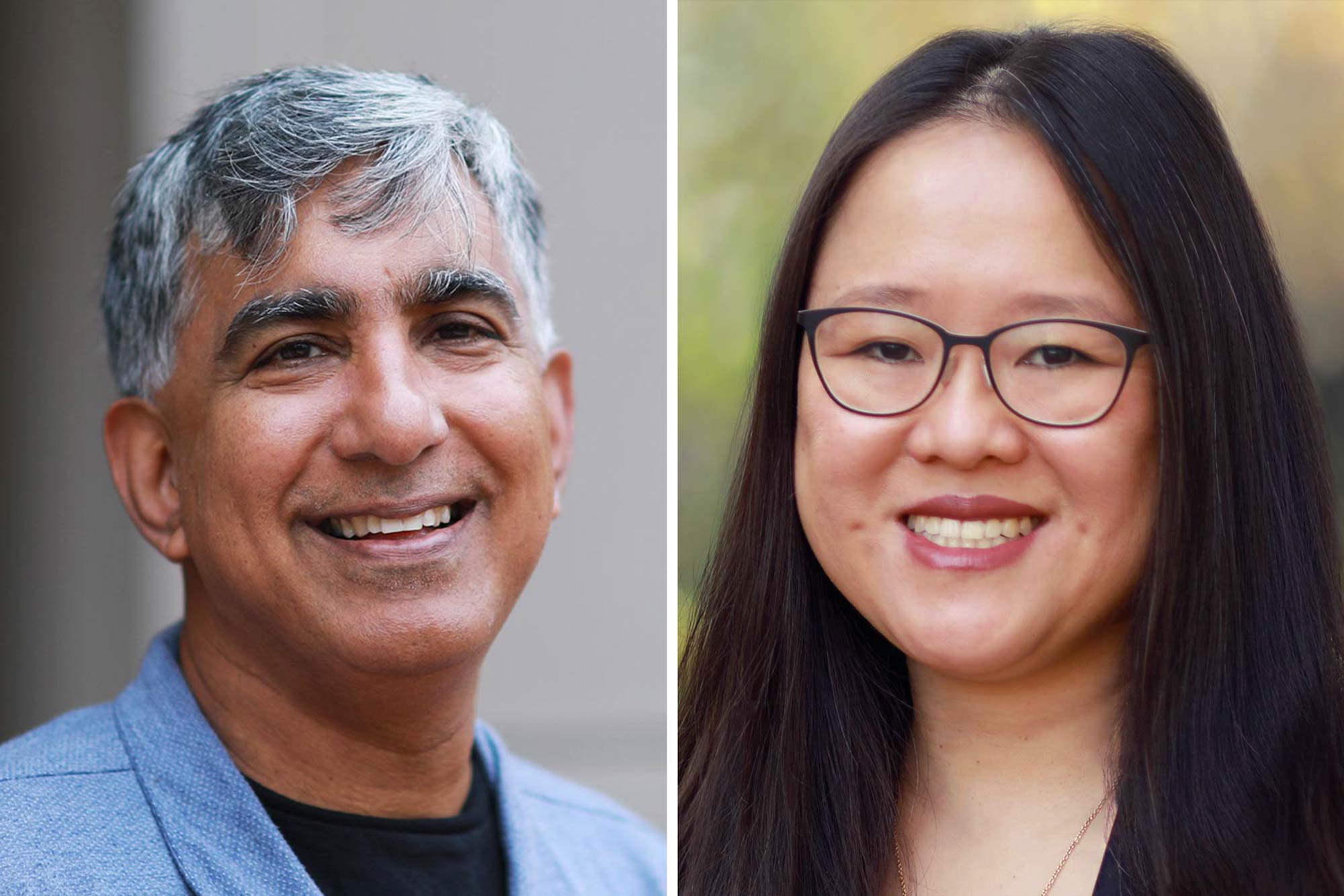 Portraits of Mitu Gulati, left, and Cathy Hwang, right
