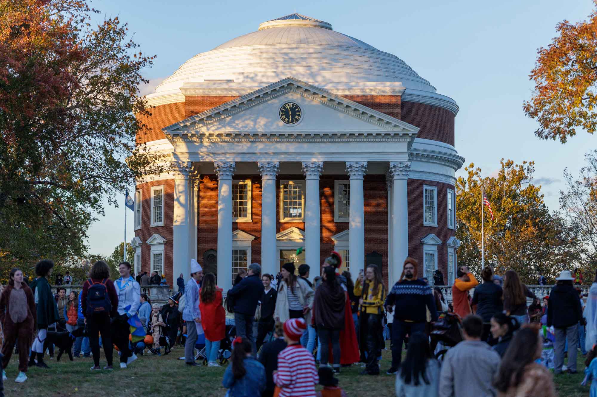 Members of the University of Virginia and the Charlottesville community crisscross the area in front of the Rotunda, participating in Trick-or-Treat on the Lawn.