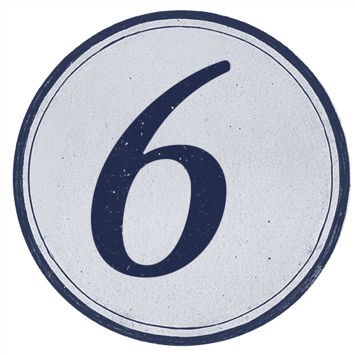 Circular icon displaying the number six.