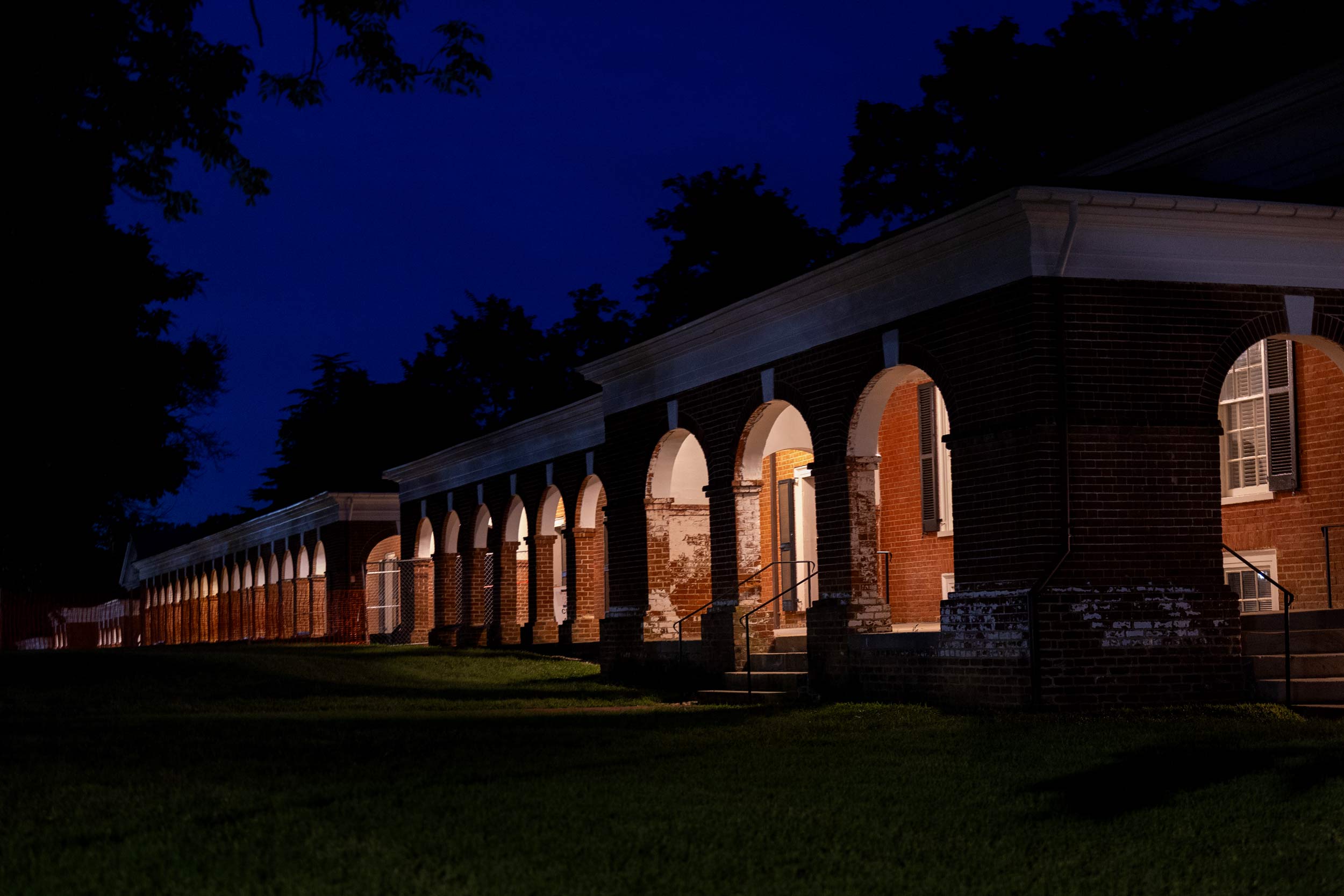 The walkway of the West Range at night