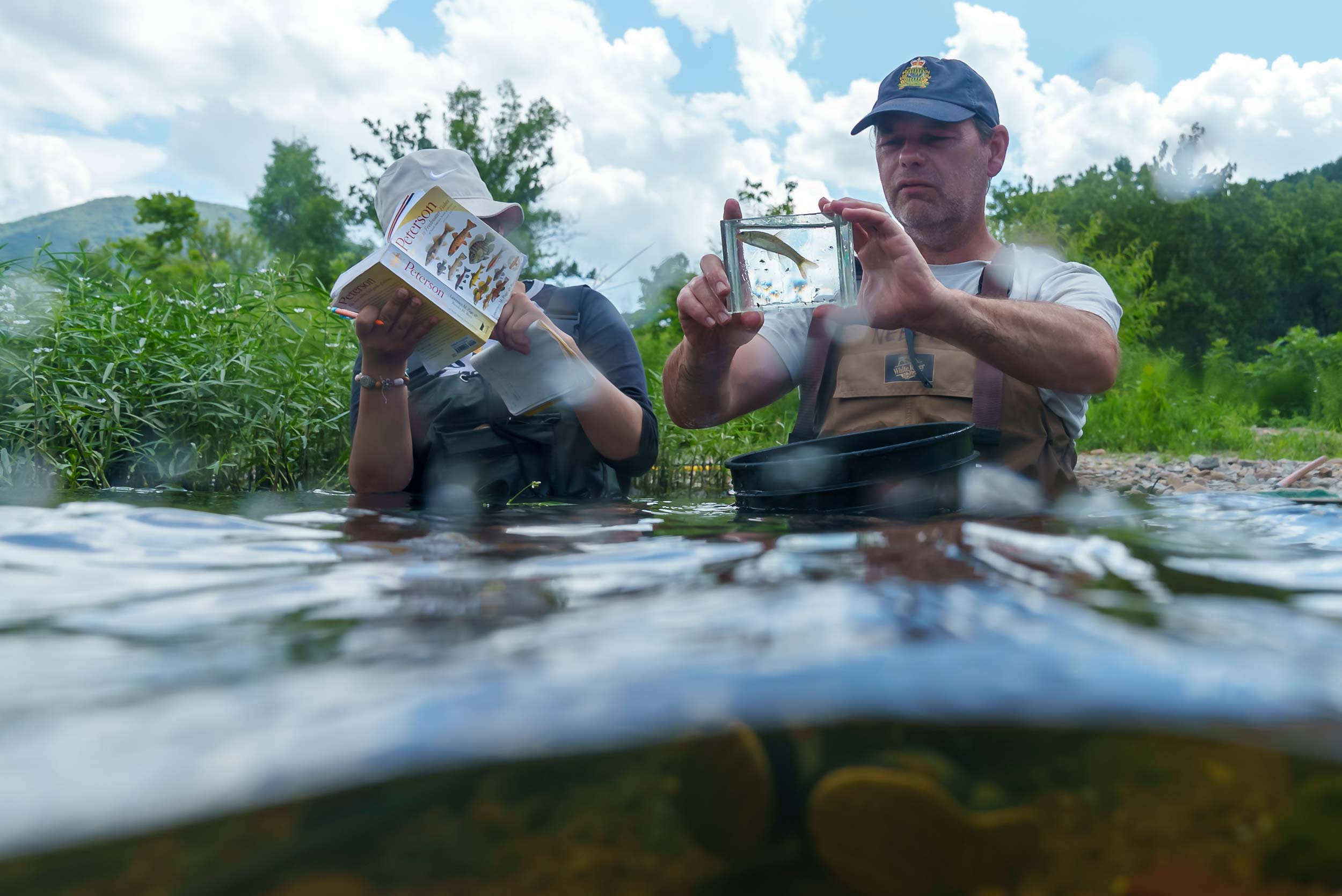 David Neely, Ph.D. holding up a fish to examine it