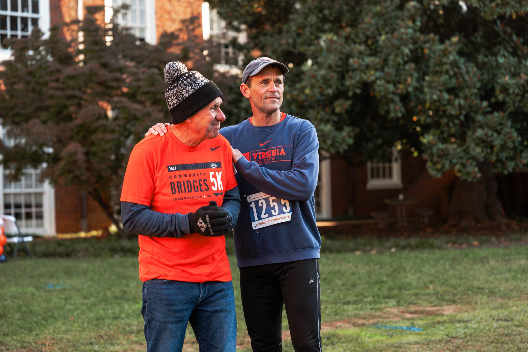 Mark Lorenzoni, owner of Ragged Mountain Running Shop, and Ryan smile together