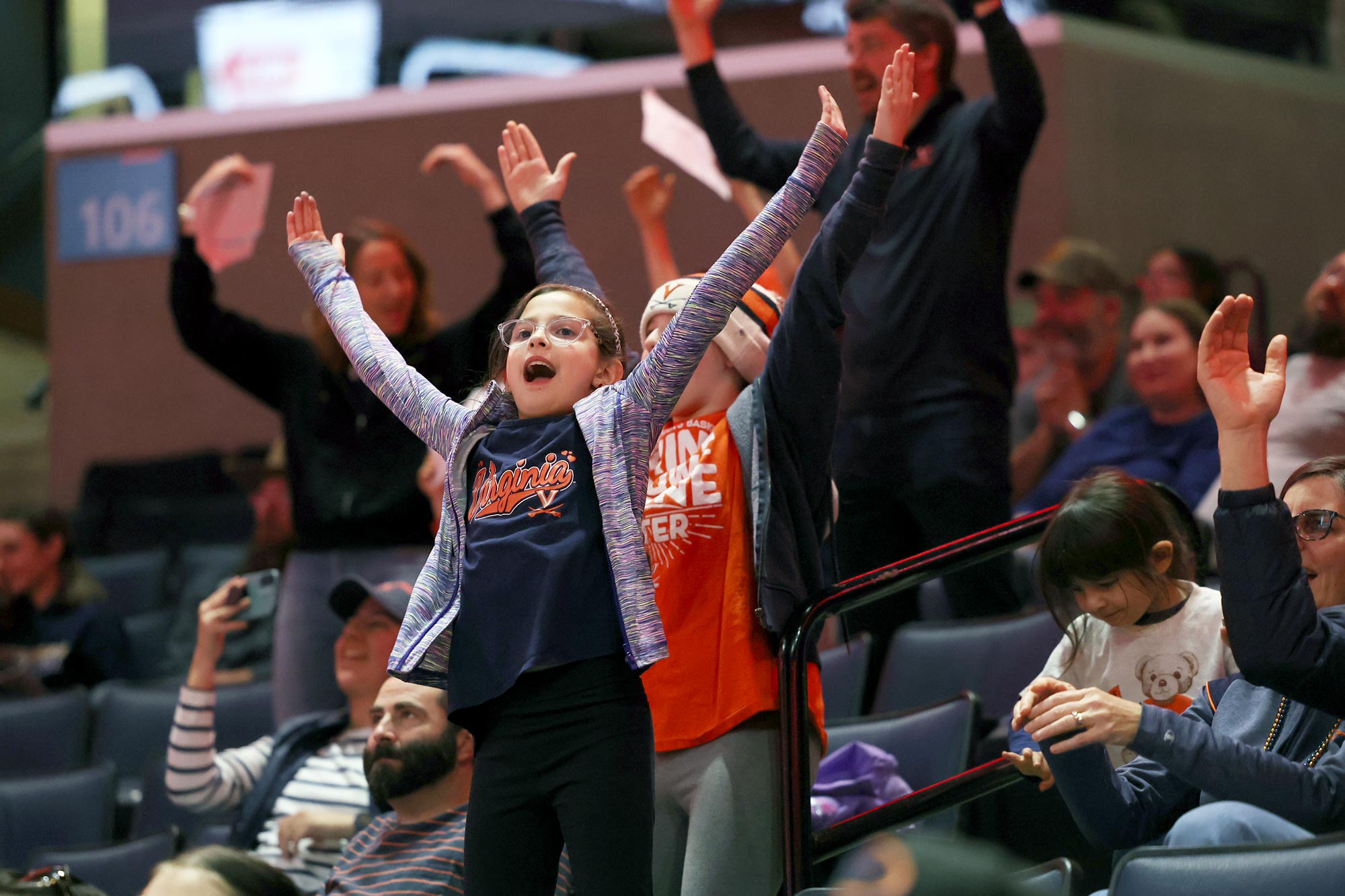 Fans are on their feet to cheer on the Hoos as the women’s basketball team took on Louisville Sunday.