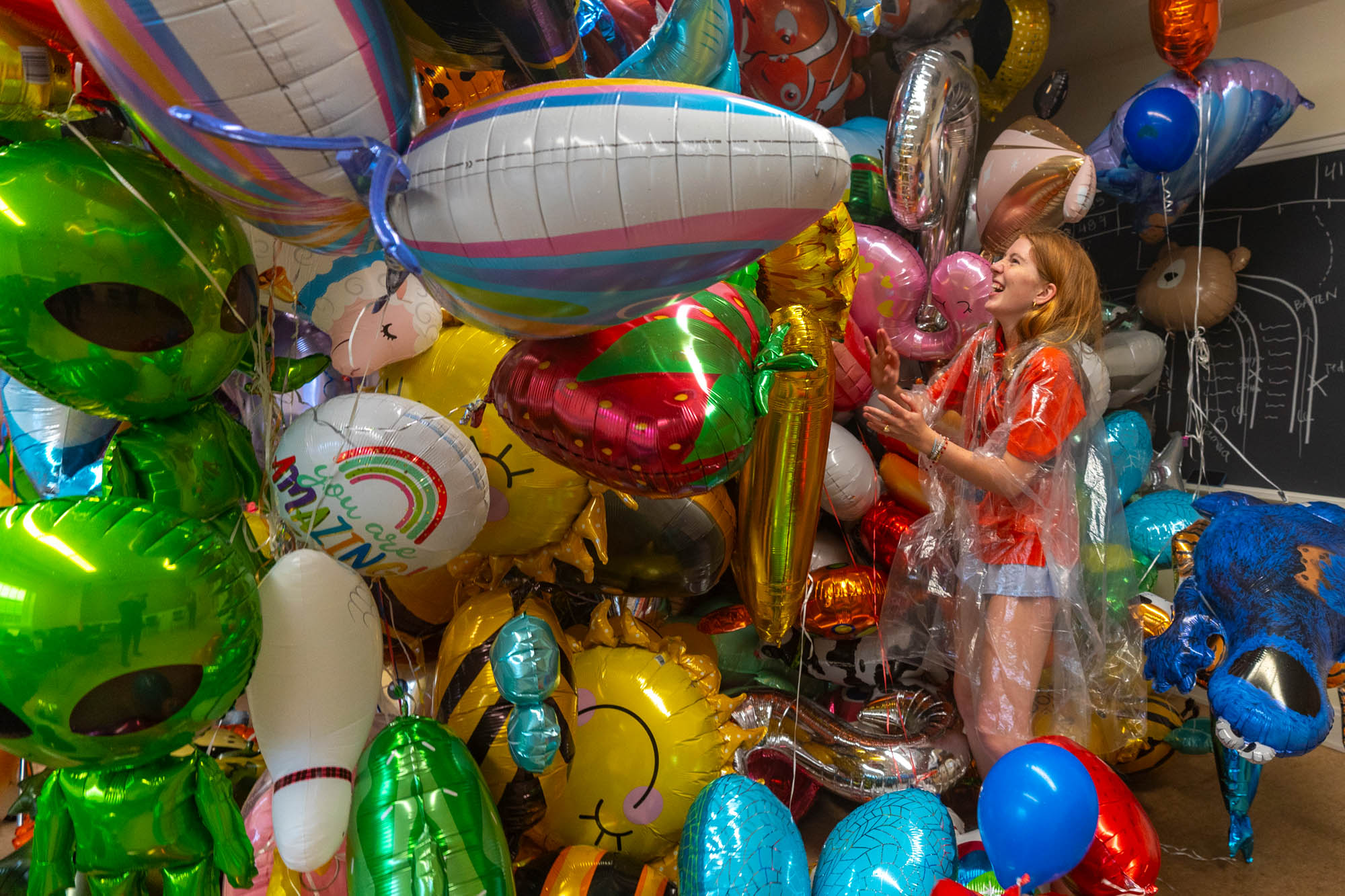 Balloons filling the hallway of old cabell to be donated to the Childrens Hospital