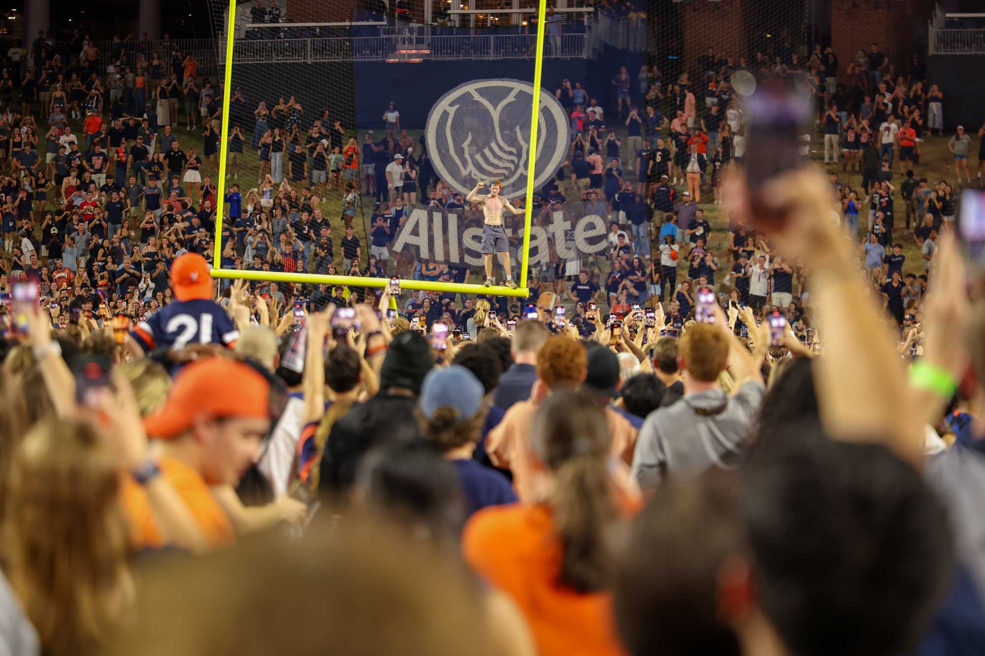 View of mass football fans during the UVA football game against Florida State at Scott Stadium.