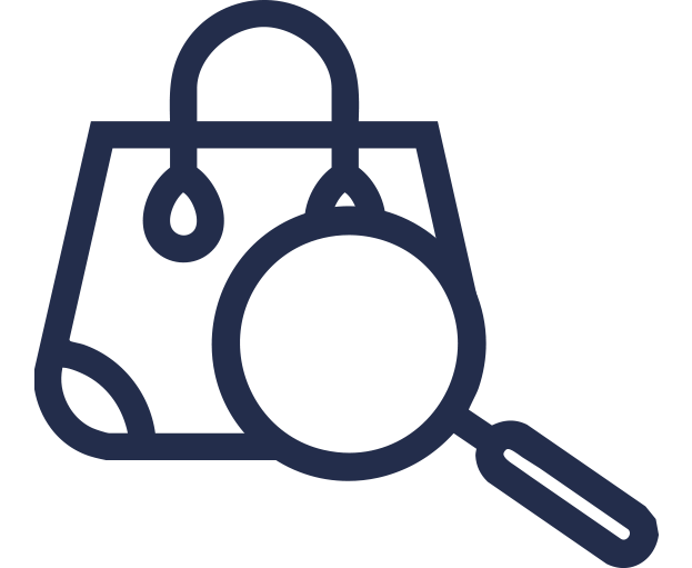 Illustration symbols for a magnifying glass over a purse
