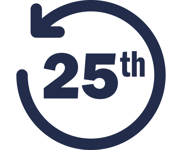 Illustration symbol of an arrow circling around the number 25 
