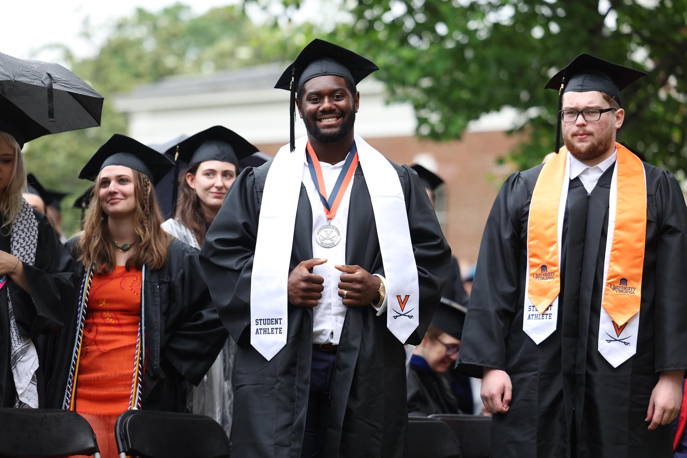 Smiling football player Jahmeer Carter was among the many student-athletes graduating. 