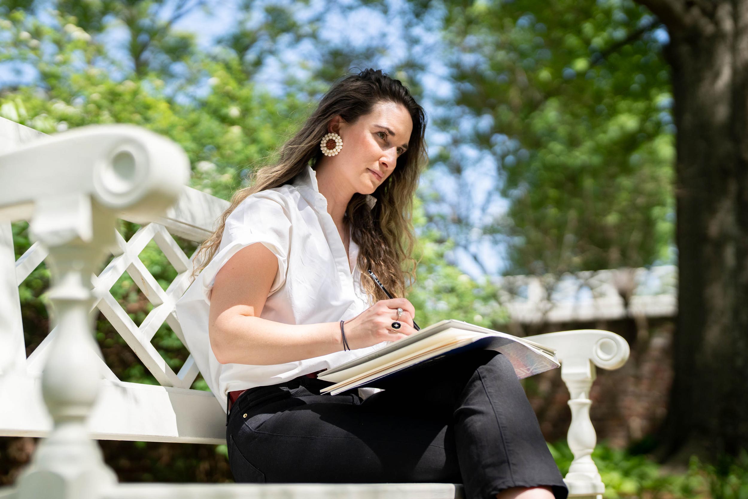 Candid portrait of Clare Spooner sketching