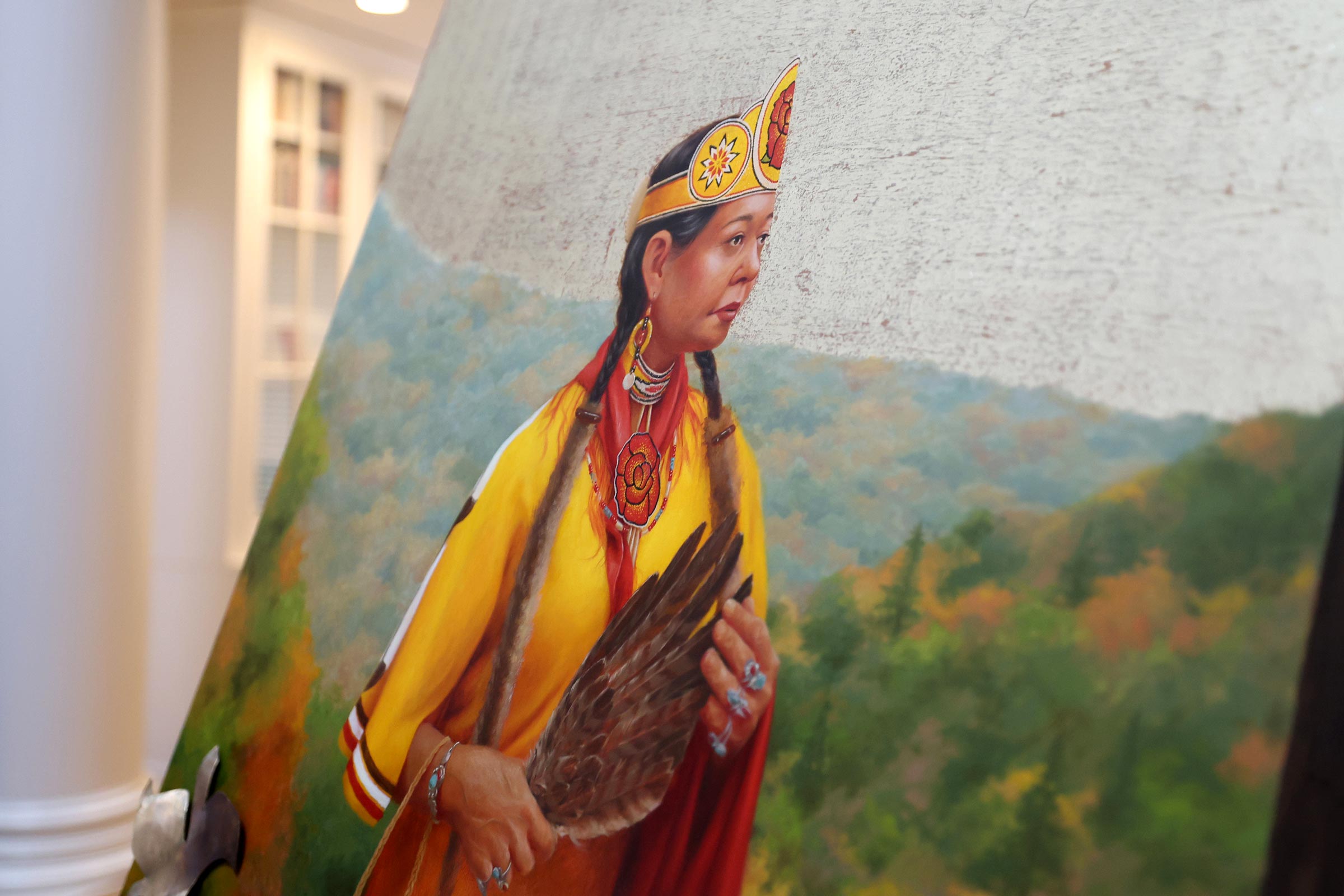 A close up of the portrait that depicts Wood in front of Bear Mountain, the Monacan Nation’s headquarters. 