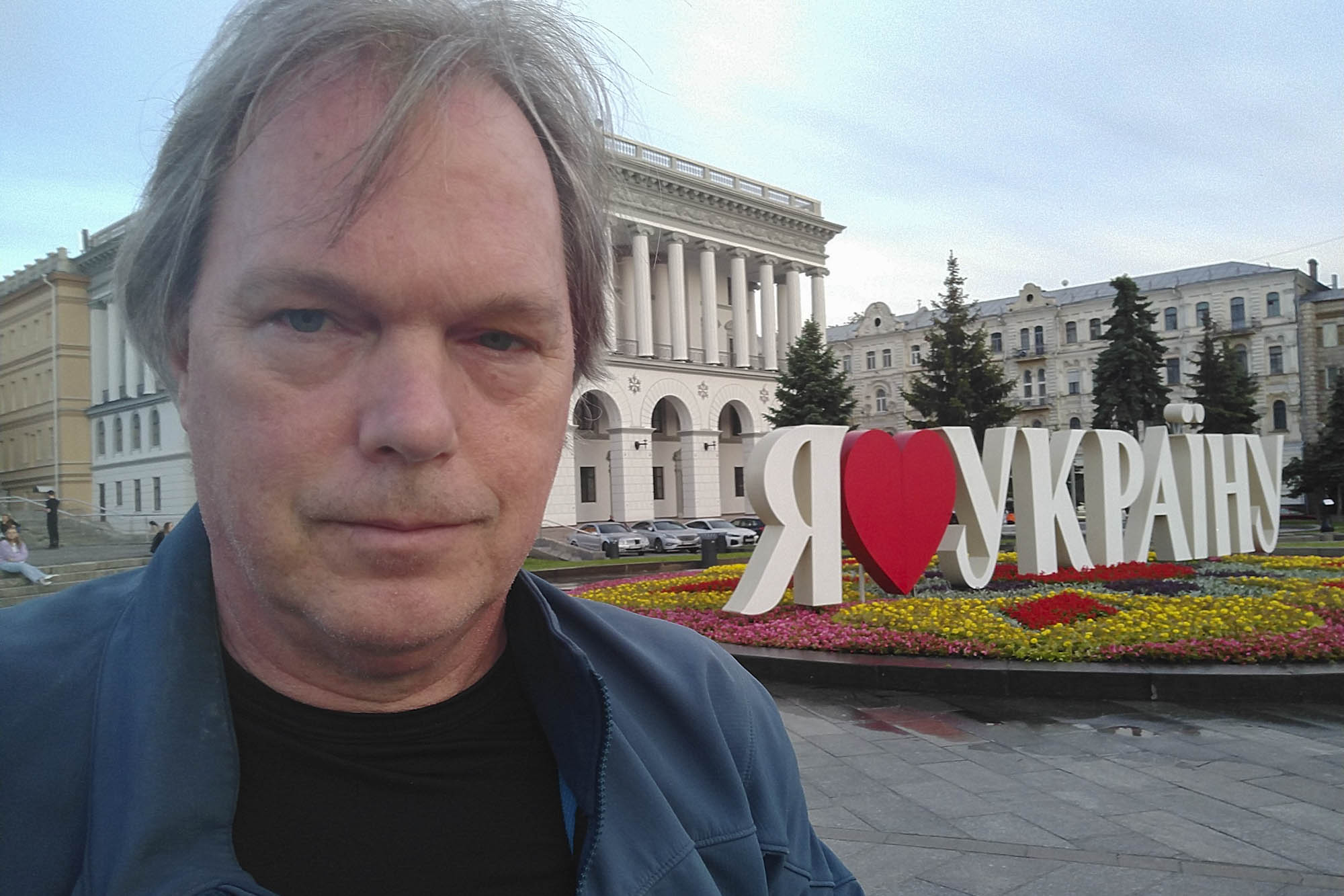 Arthur Small takes a somber selfie in Kyiv