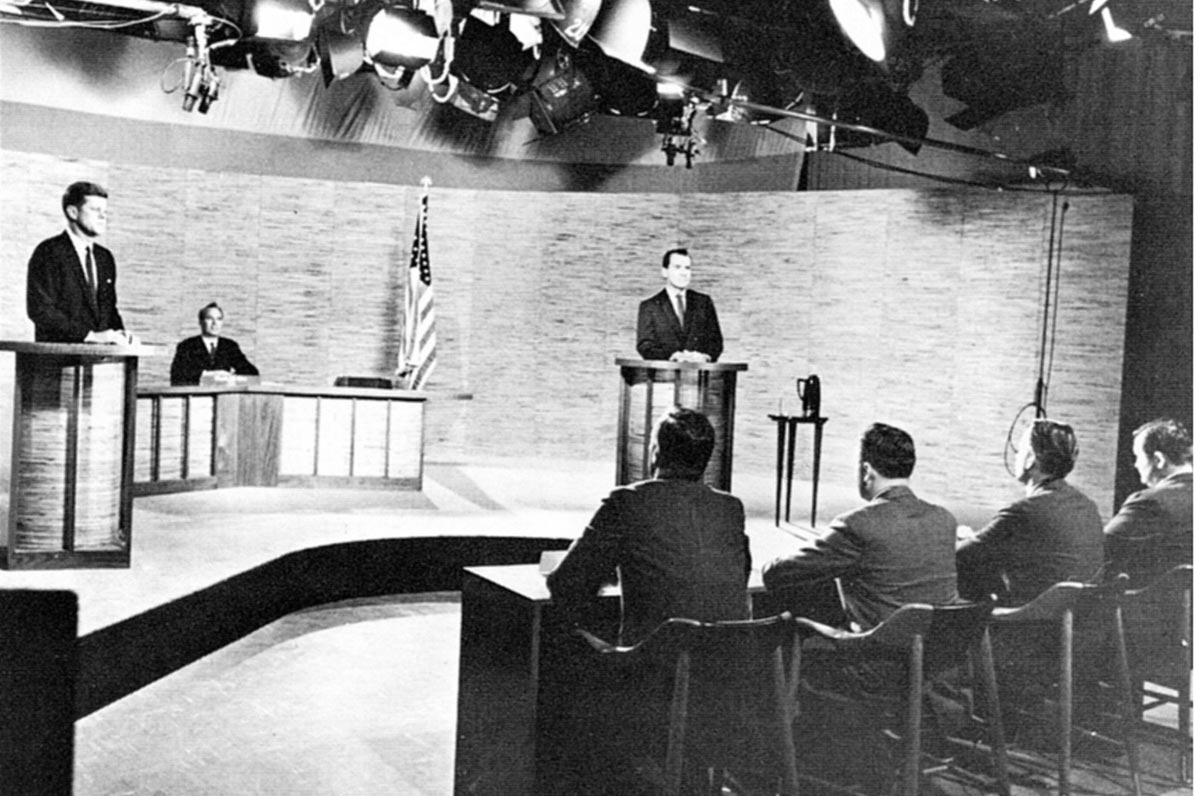 Presidential candidates John F. Kennedy and Richard Nixon debate in 1960