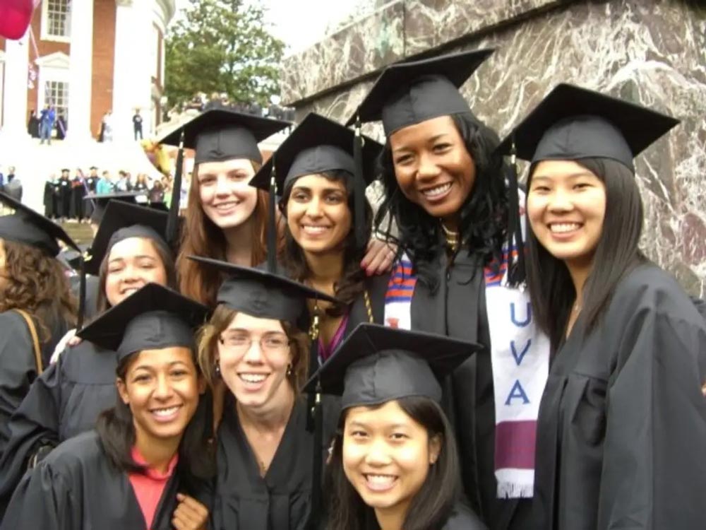 Jefferson (back row, second from right), among friends at her UVA graduation