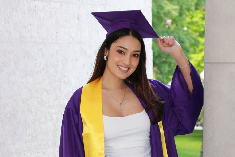 Portrait of Karuna Karki in her high school graduation cap and gown