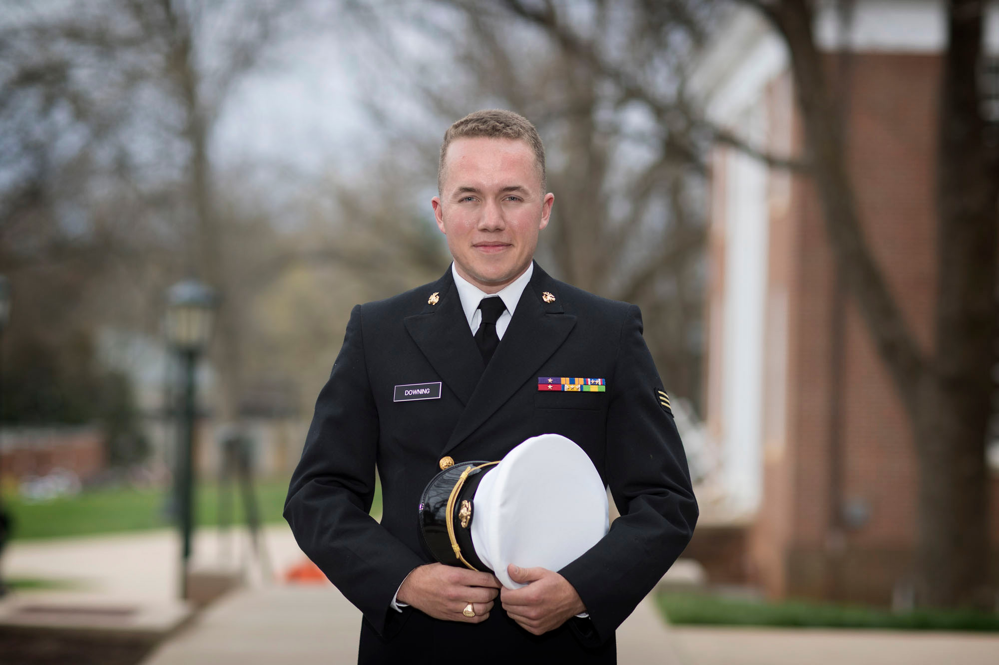 Portrait of U.S. Marine Capt. Michael Downing in formal Marine attire