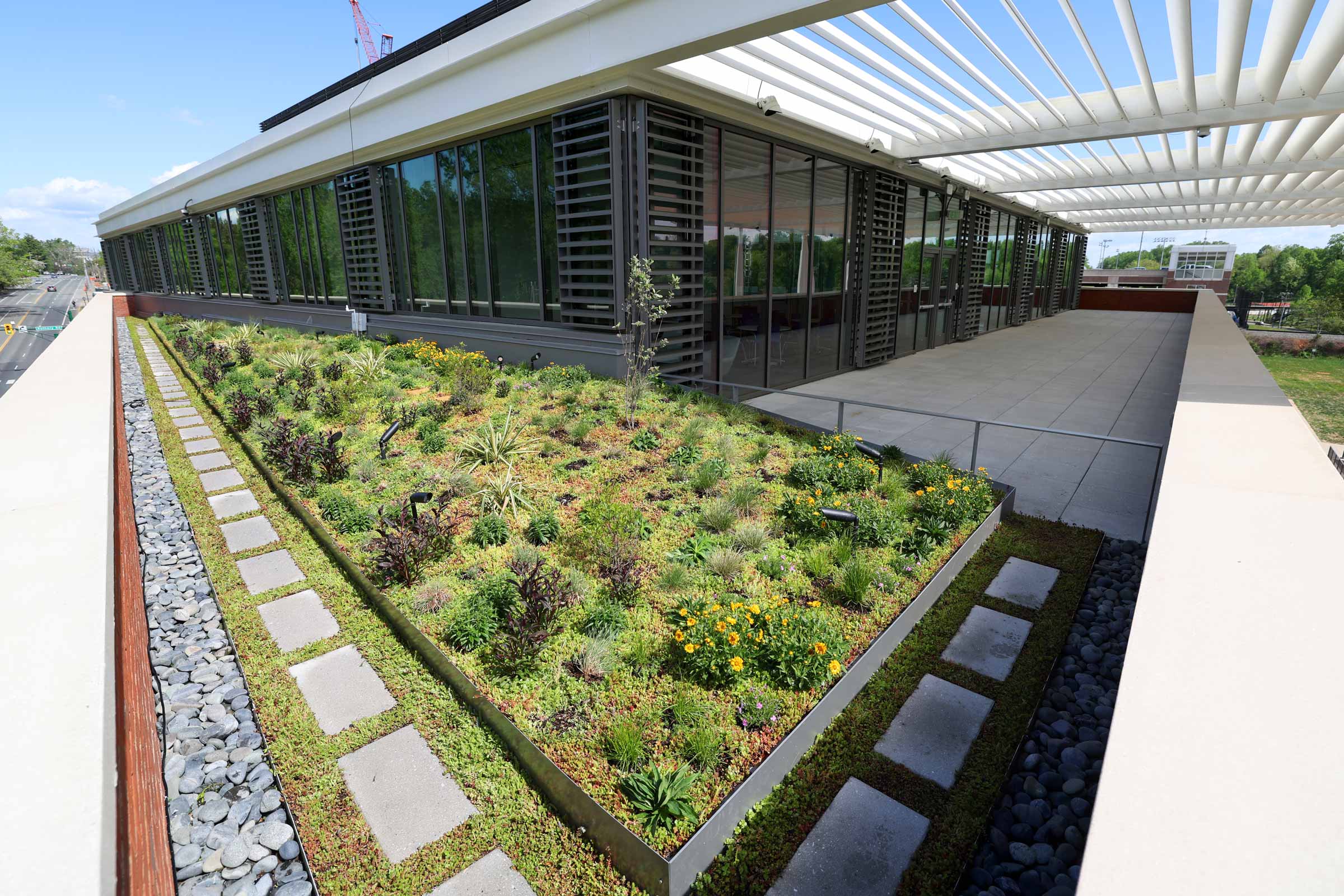 A garden added to the upper level of the new building