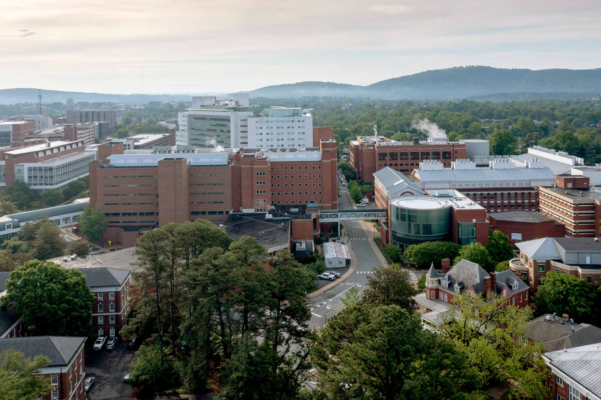 Aerial photo of UVA Health's medical centers.