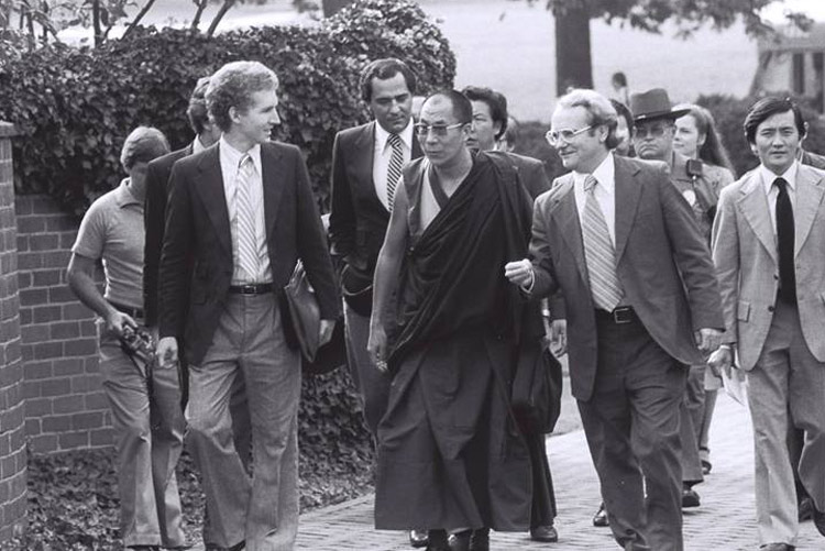 The Dalai Lama with Jeffrey Hopkins at UVa, Nov. 1979.