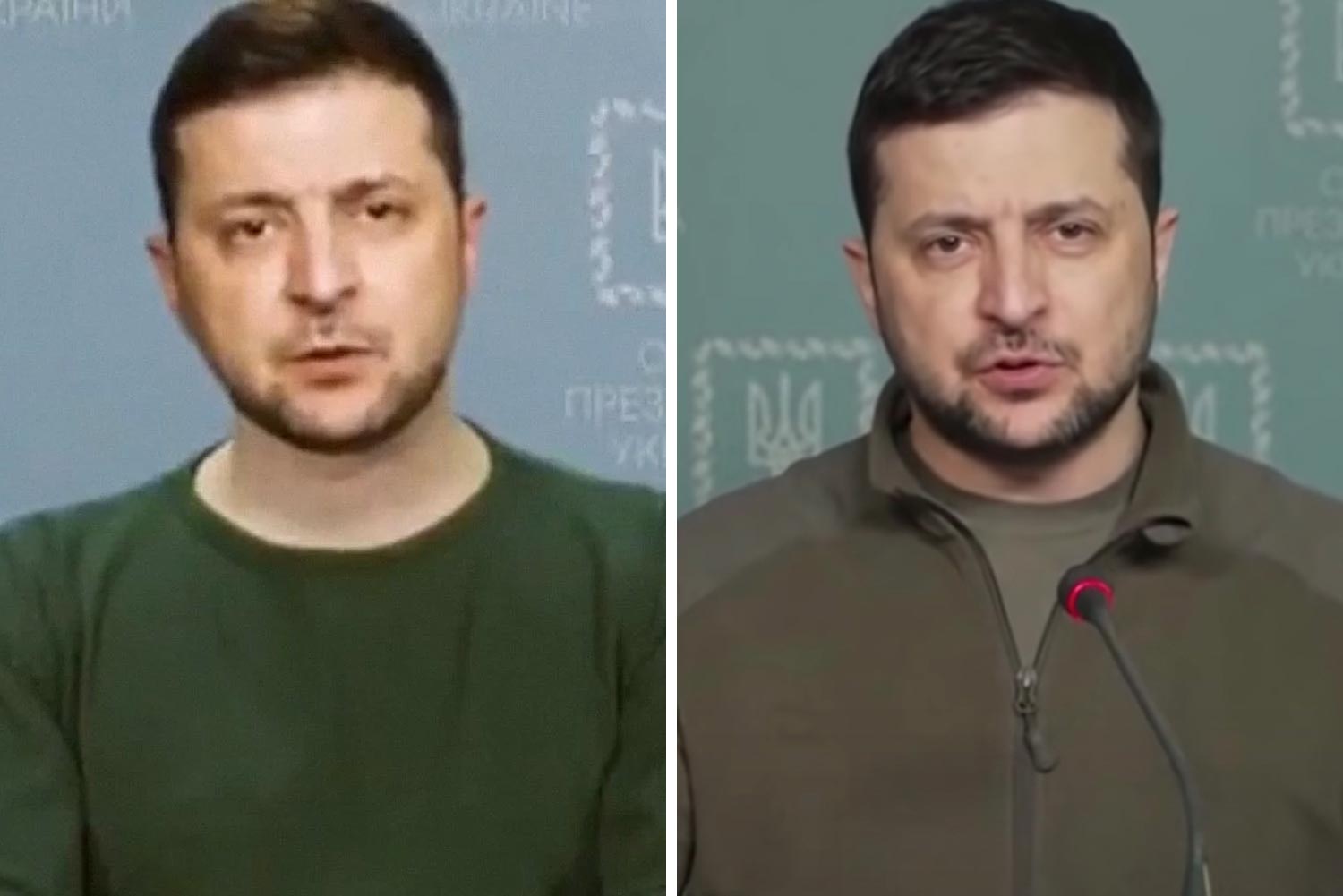 A screenshot of the Zelenskyy deepfake and a screenshot of Zelenskyy in a video from March 15th.