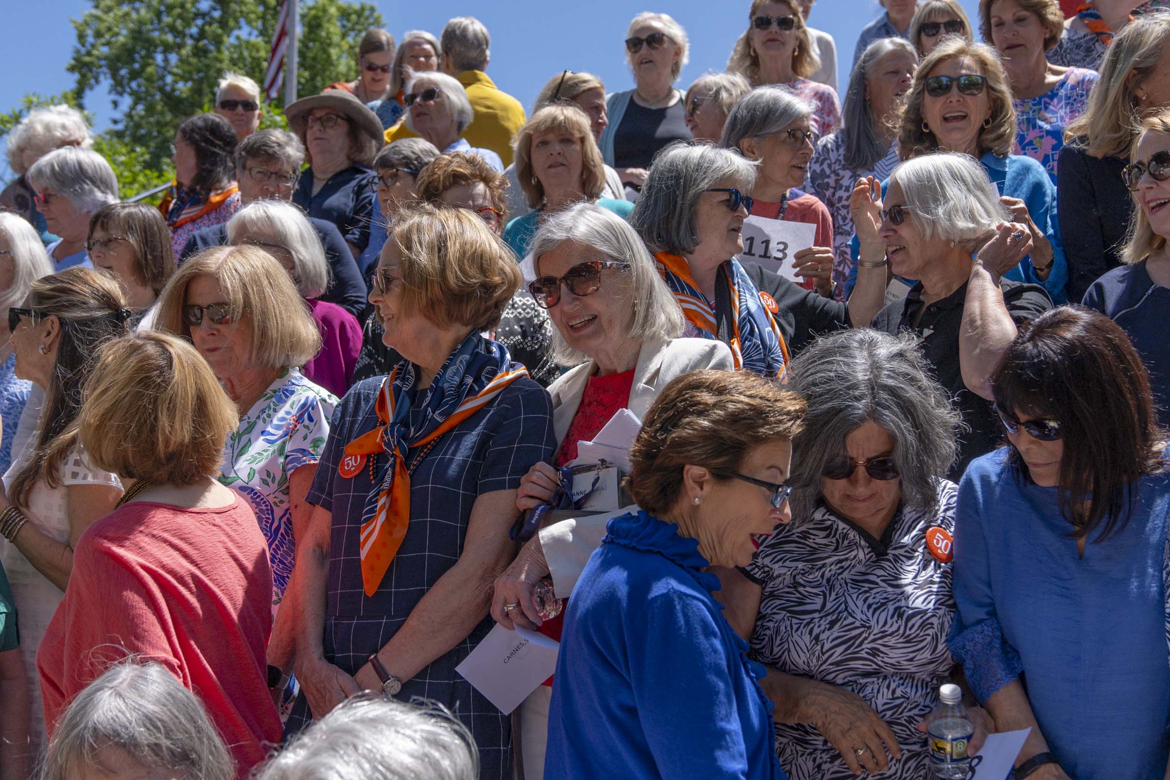About 140 alumnae of UVA’s class of 1974 gathered on the steps of the Rotunda