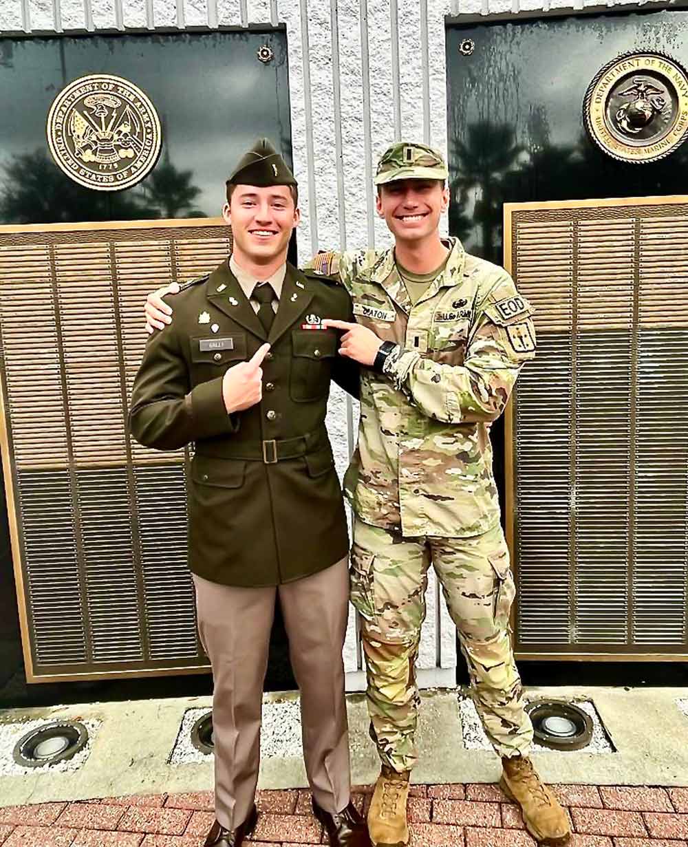 Galli and 1st Lt. Matt Deaton, who had been UVA classmates, at Galli’s graduation to the Explosive Ordnance Disposal Group. 