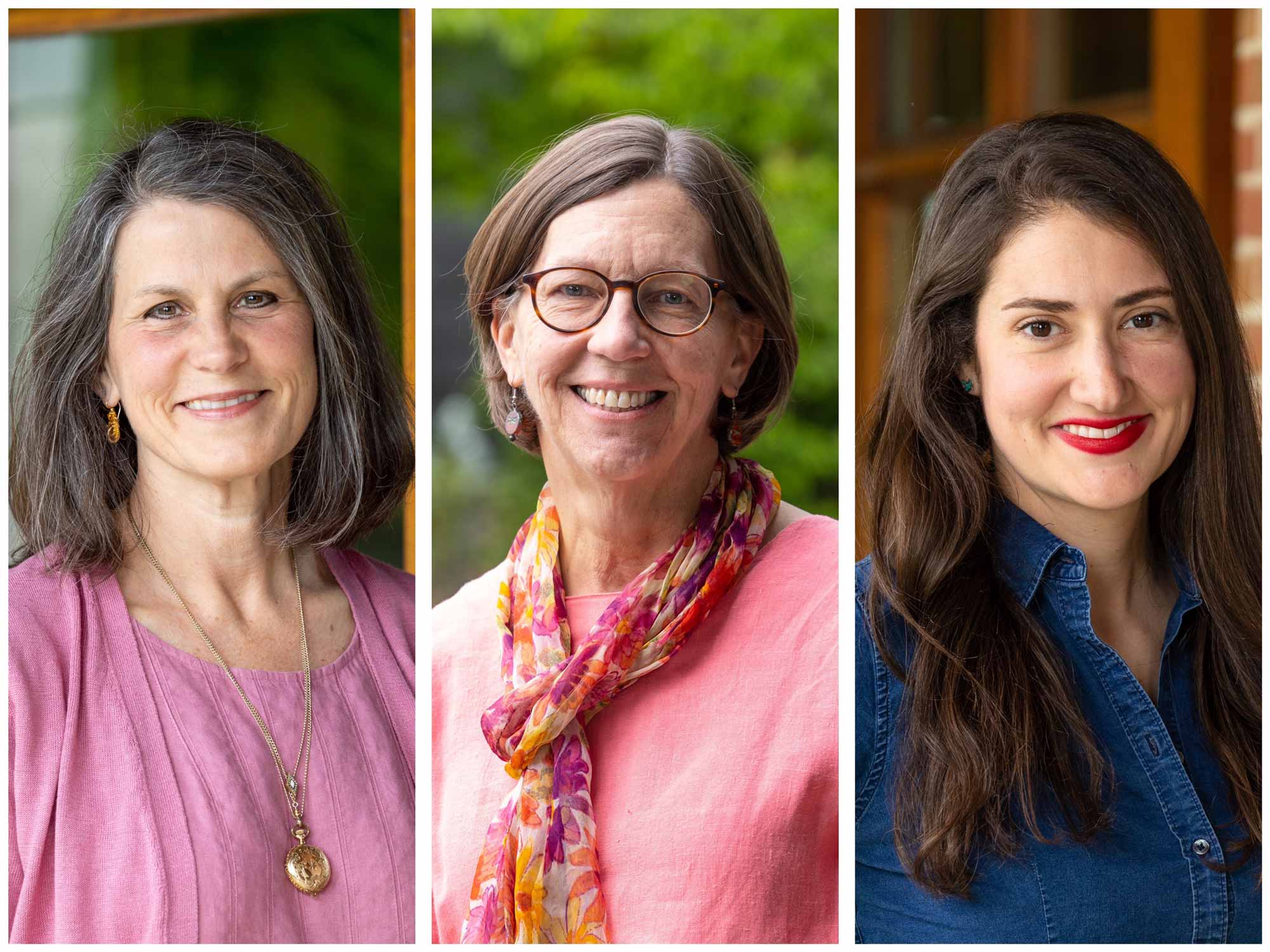 Portraits of UVA professors Dr. Megan Bray, Karen James and Lauren Simkins 