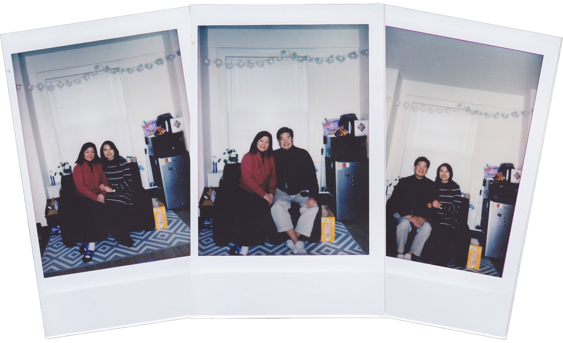 Contributed polaroid images of Karissa Ng, her mother, Julie Zhu, and father, Jerry Ng.