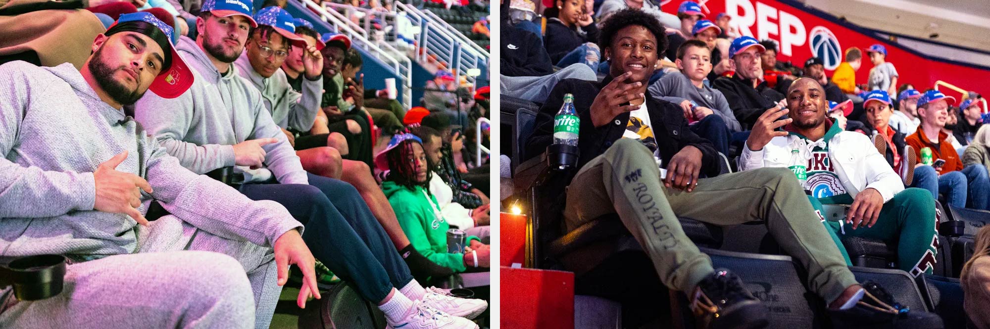 Photos of the UVA Football players sitting in the stands at the Washington Wizards game