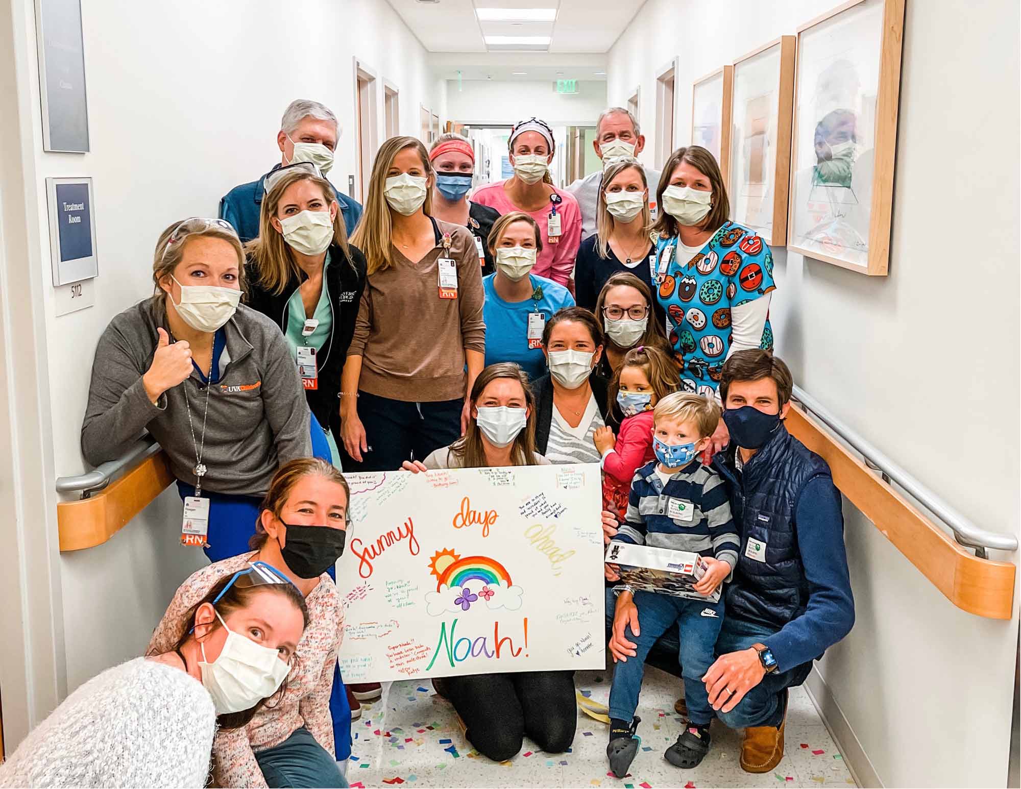 Group of nurses on Noah's last day of treatment