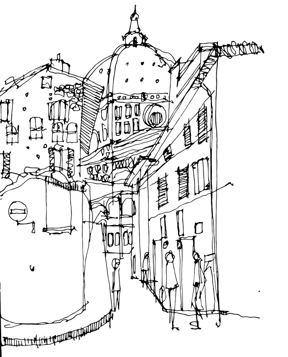 A sketch of a street in a city