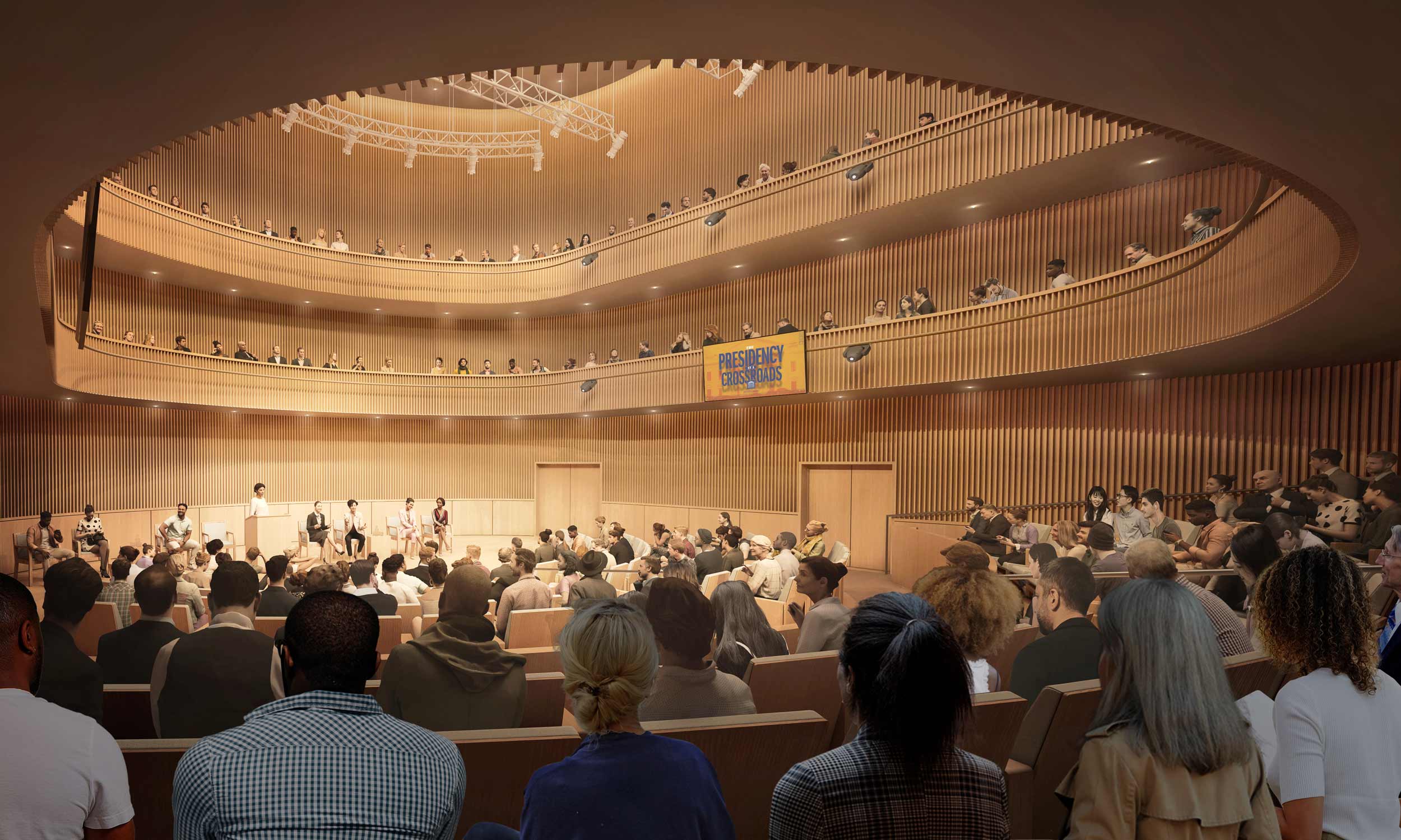 Inside view of the auditorium in the new Karsh building