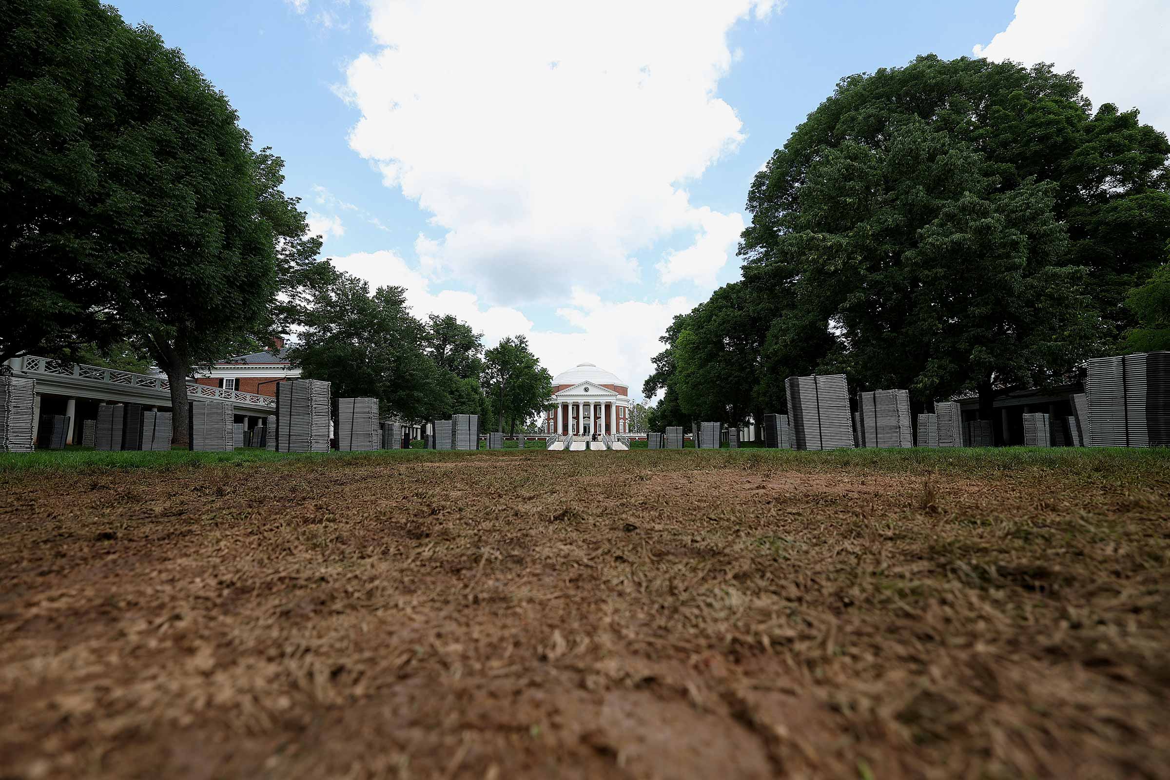 A muddy look up the Lawn towards the Rotunda