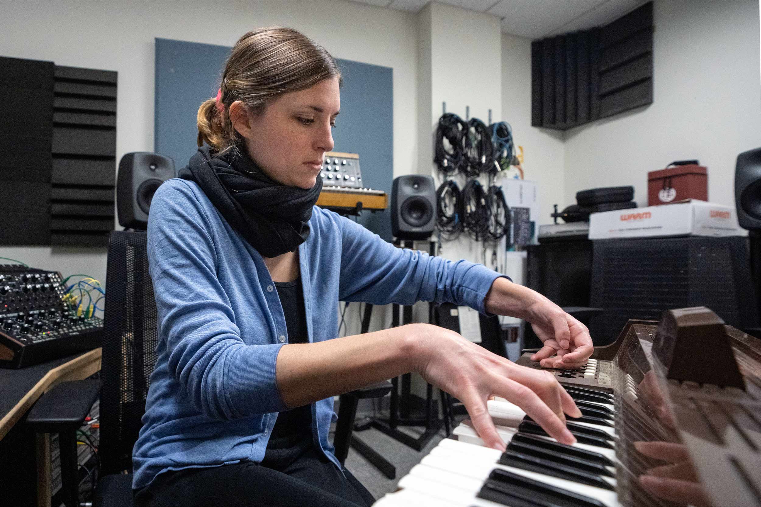 Joyce playing her her electric toy organ