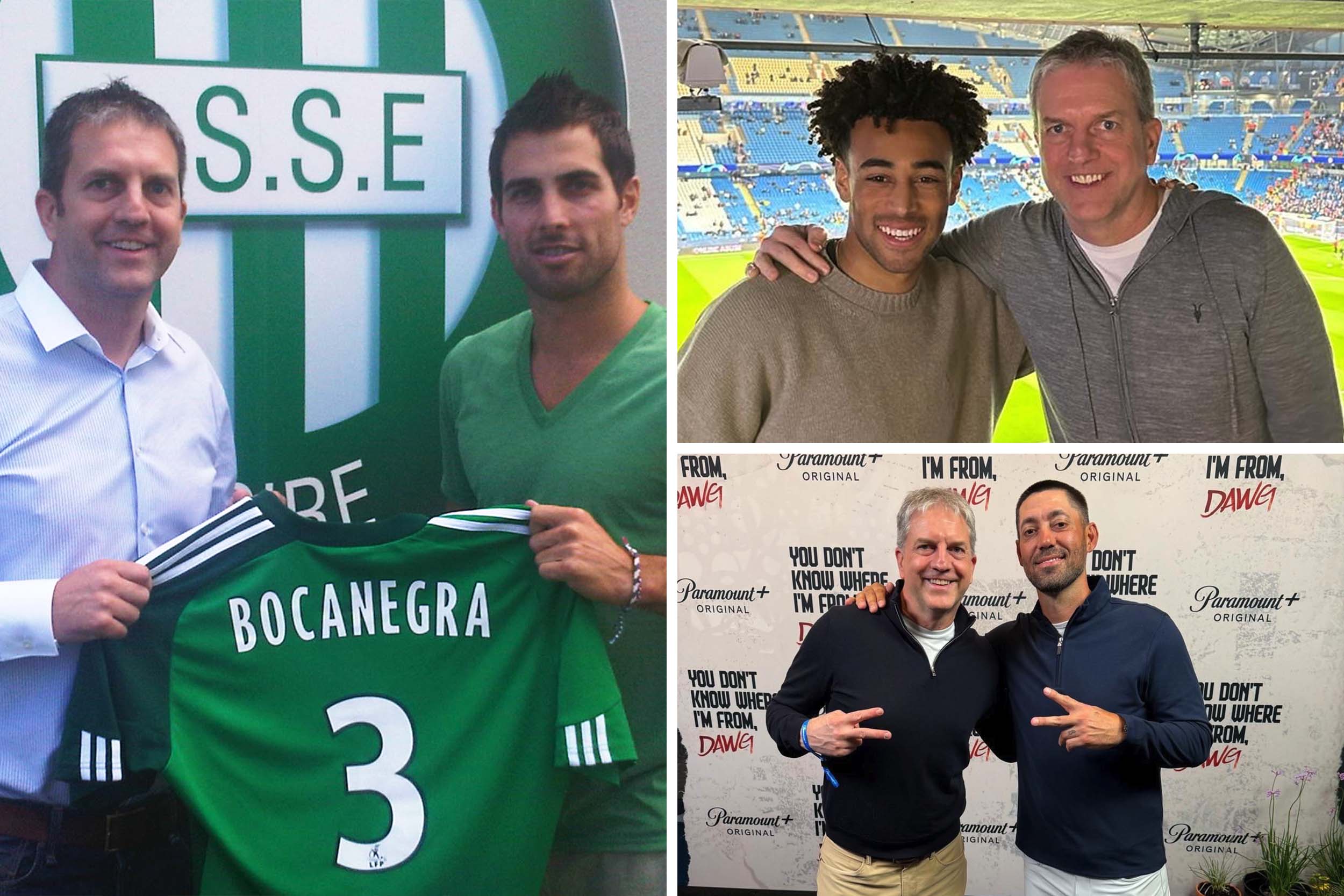 Lyle Yorks with three of his clients, Carlos Bocanegra, left, Tyler Adams, top right, and Clint Dempsey, bottom right