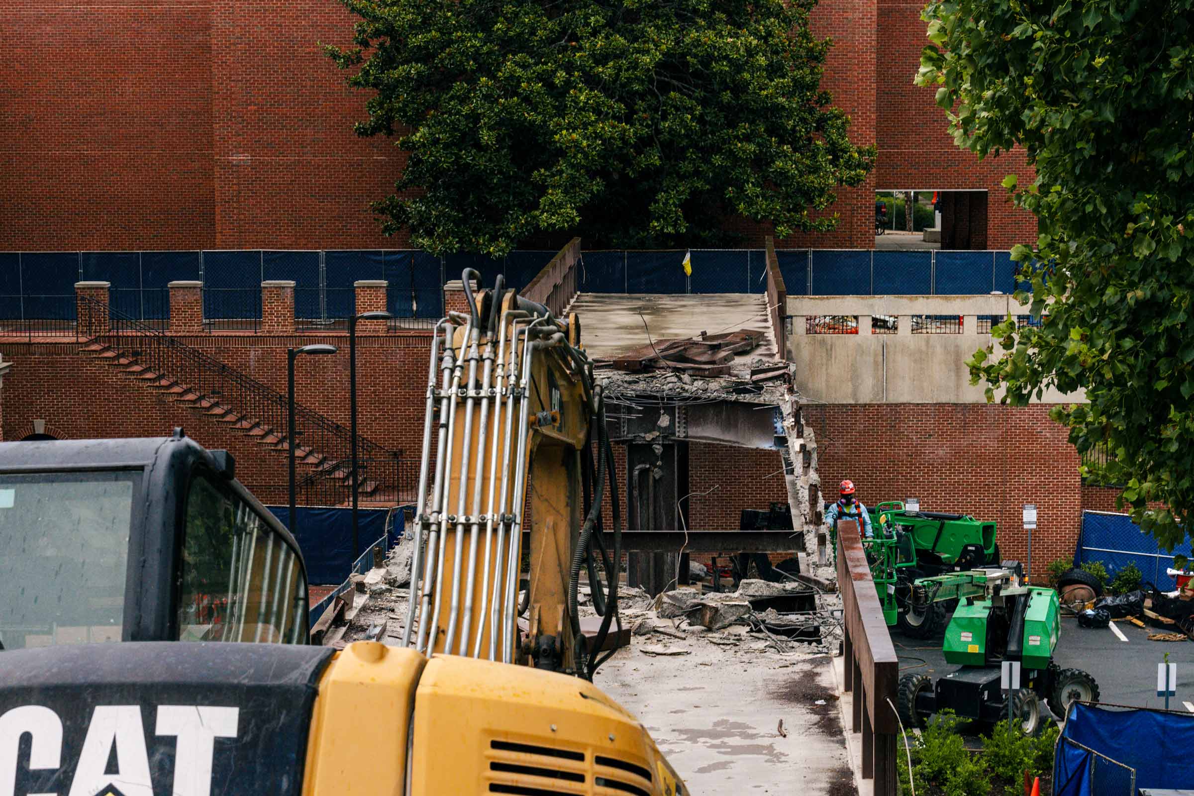 Jackhammer demolishing the bridge.