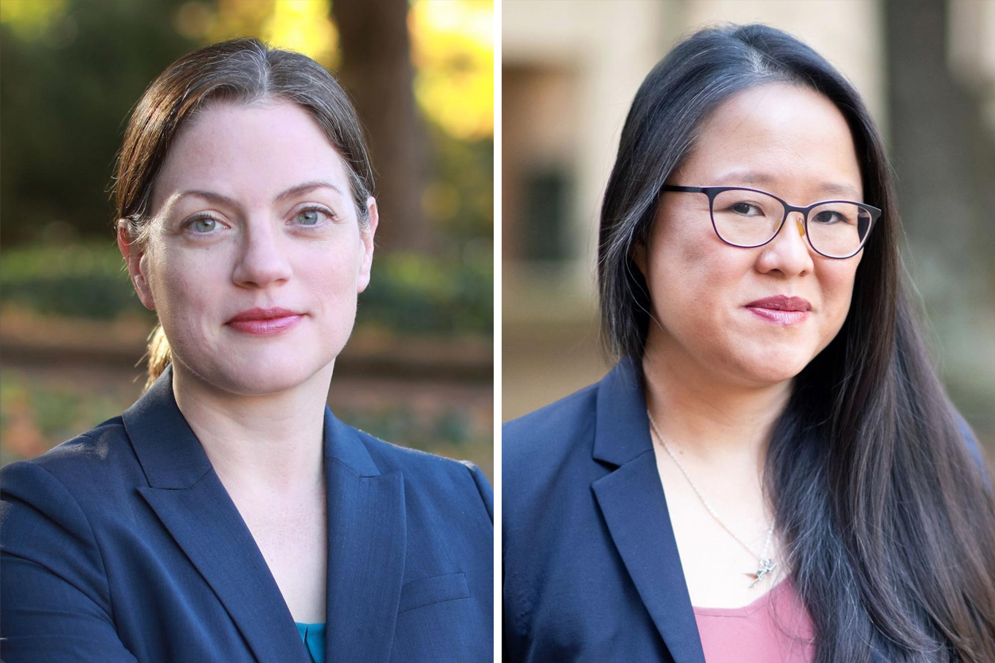 Portrait of Kristen Eichensehr (left) and Cathy Wang (right)