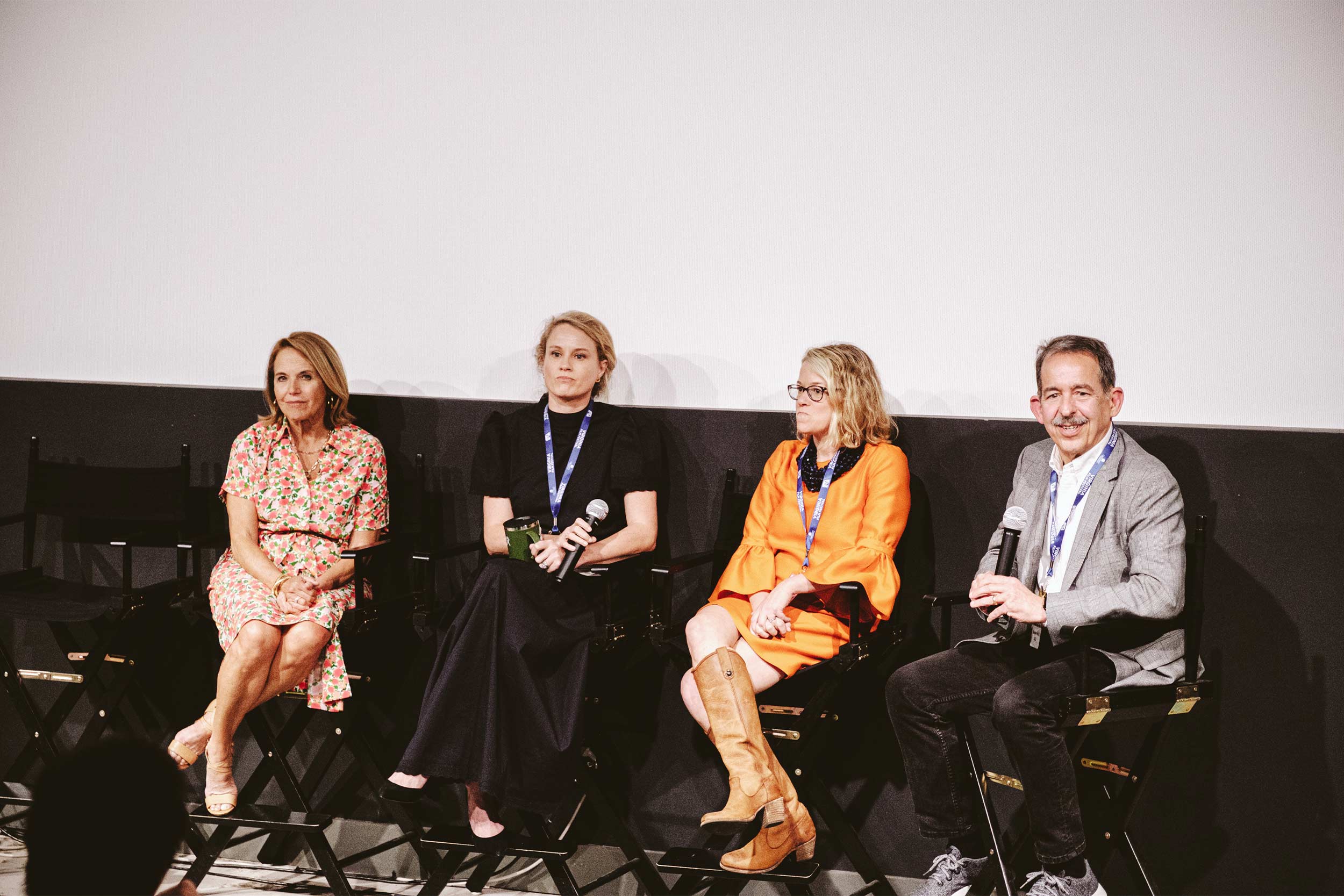 Katie Couric, Din Blankenship, Erin Bernhardt, and Stephen Mull on a discussion panel