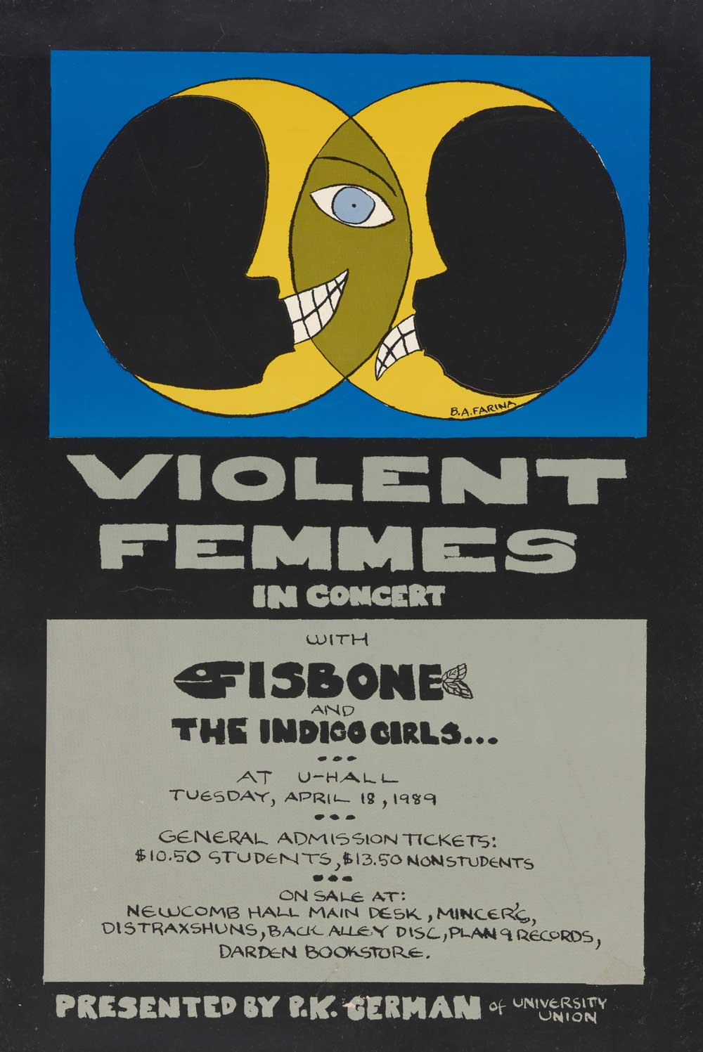 Homemade concert poster from when Violent Femmes visited UVA in the 1980s