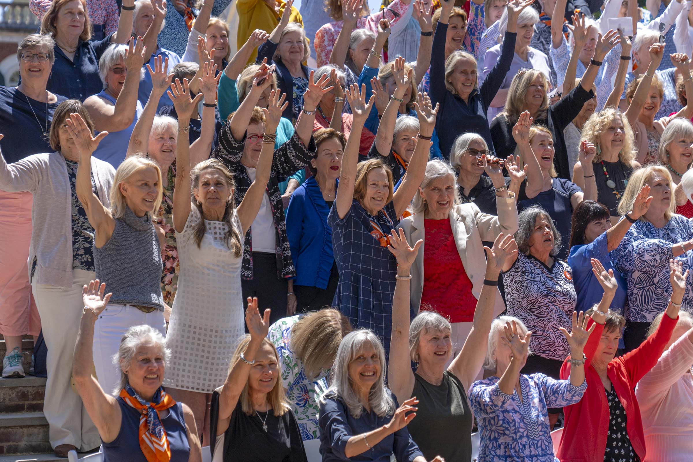 About 140 alumnae of UVA’s class of 1974 gathered on the steps of the Rotunda