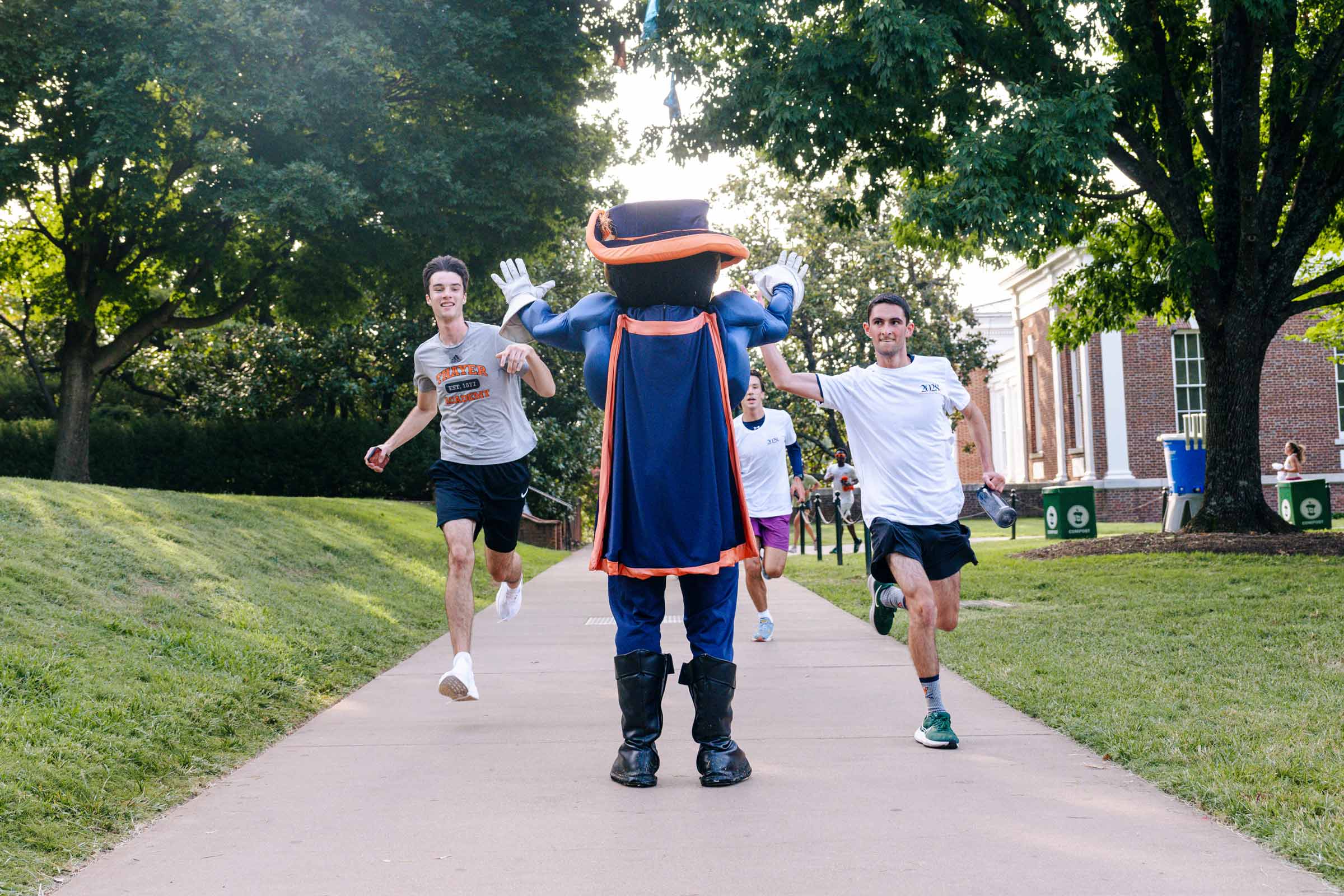 Cavman greeted runners as they made their way to the finish line. 