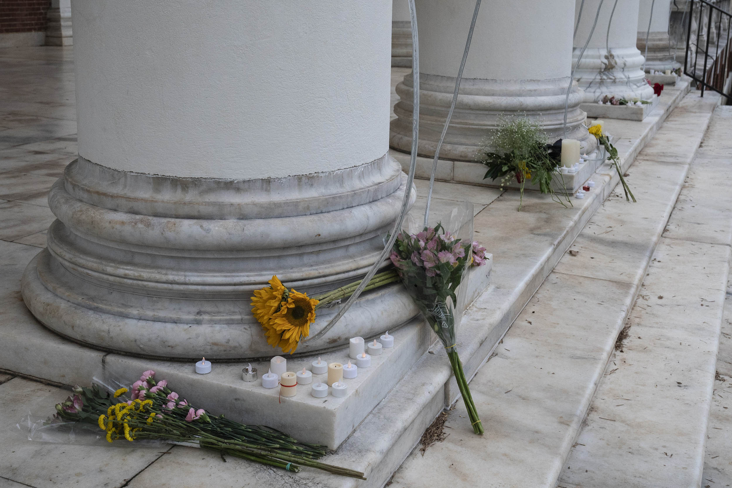 Flowers by the columns of the Rotunda
