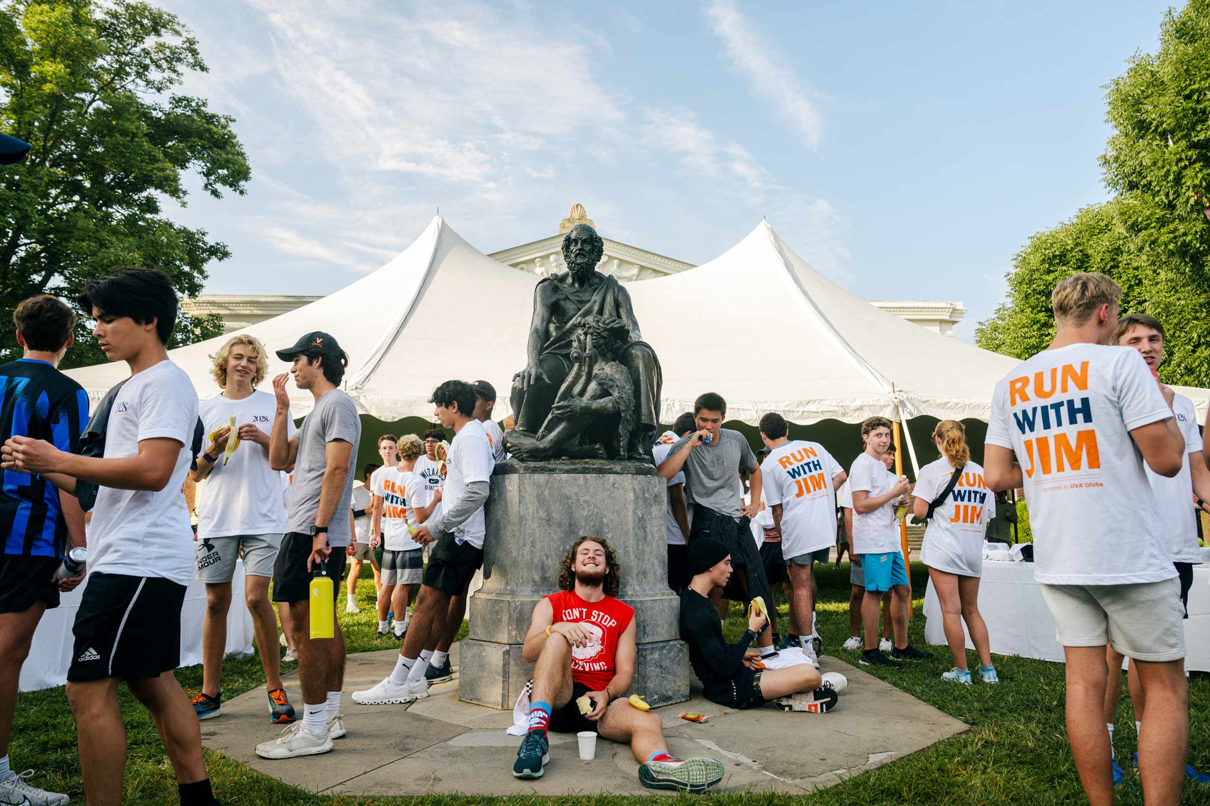 The base of the Homer statue proved to be an adequate resting place for “Run With Jim” finishers.