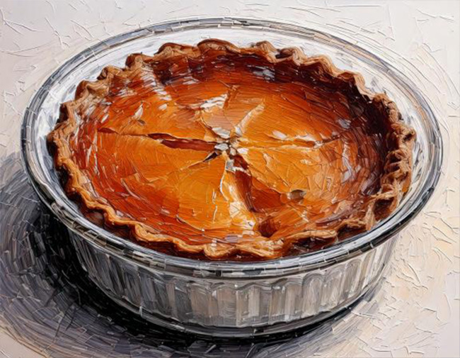 Digital illustration of a pumpkin pie cheesecake