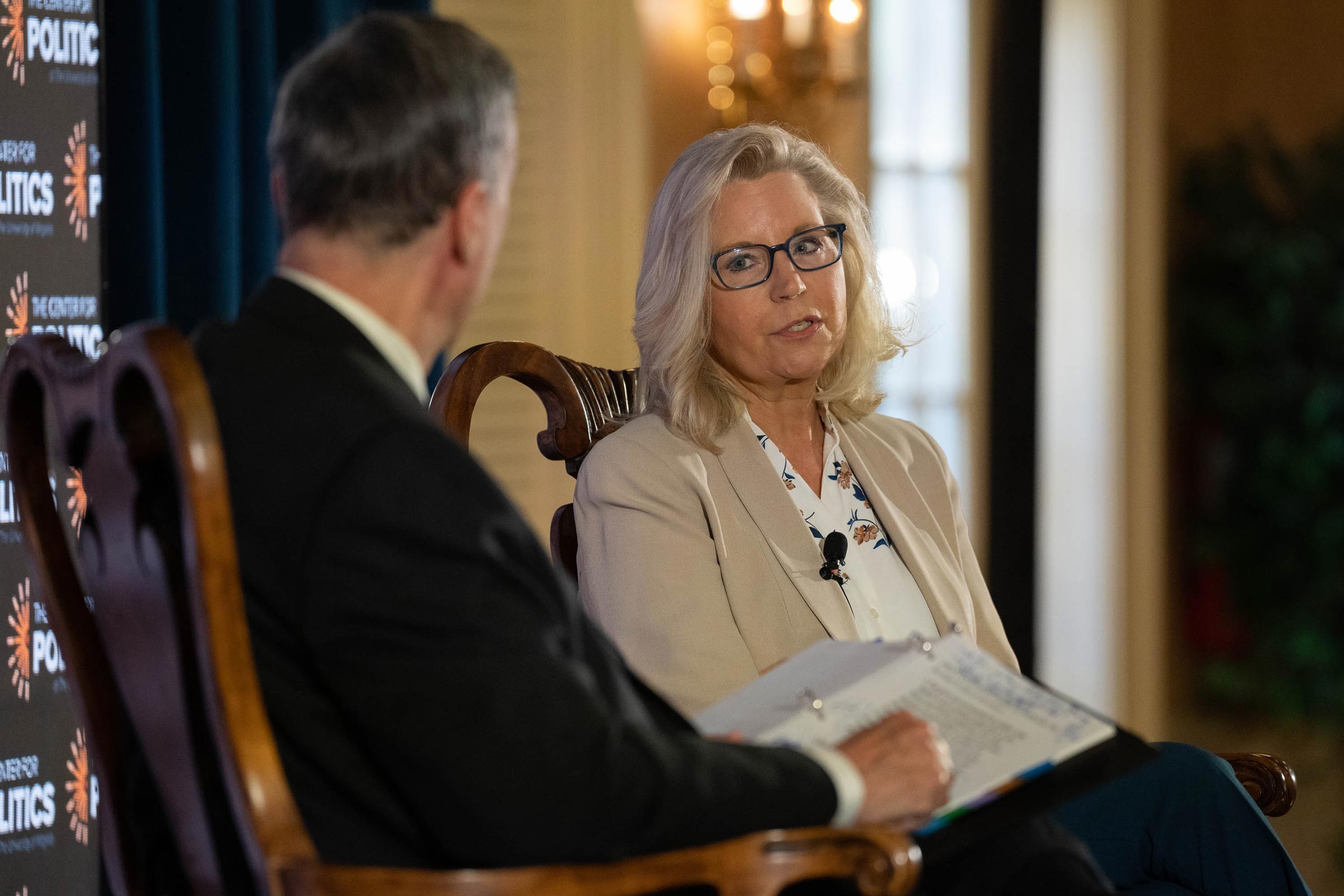 Liz Cheney in discussion with Larry Sabato