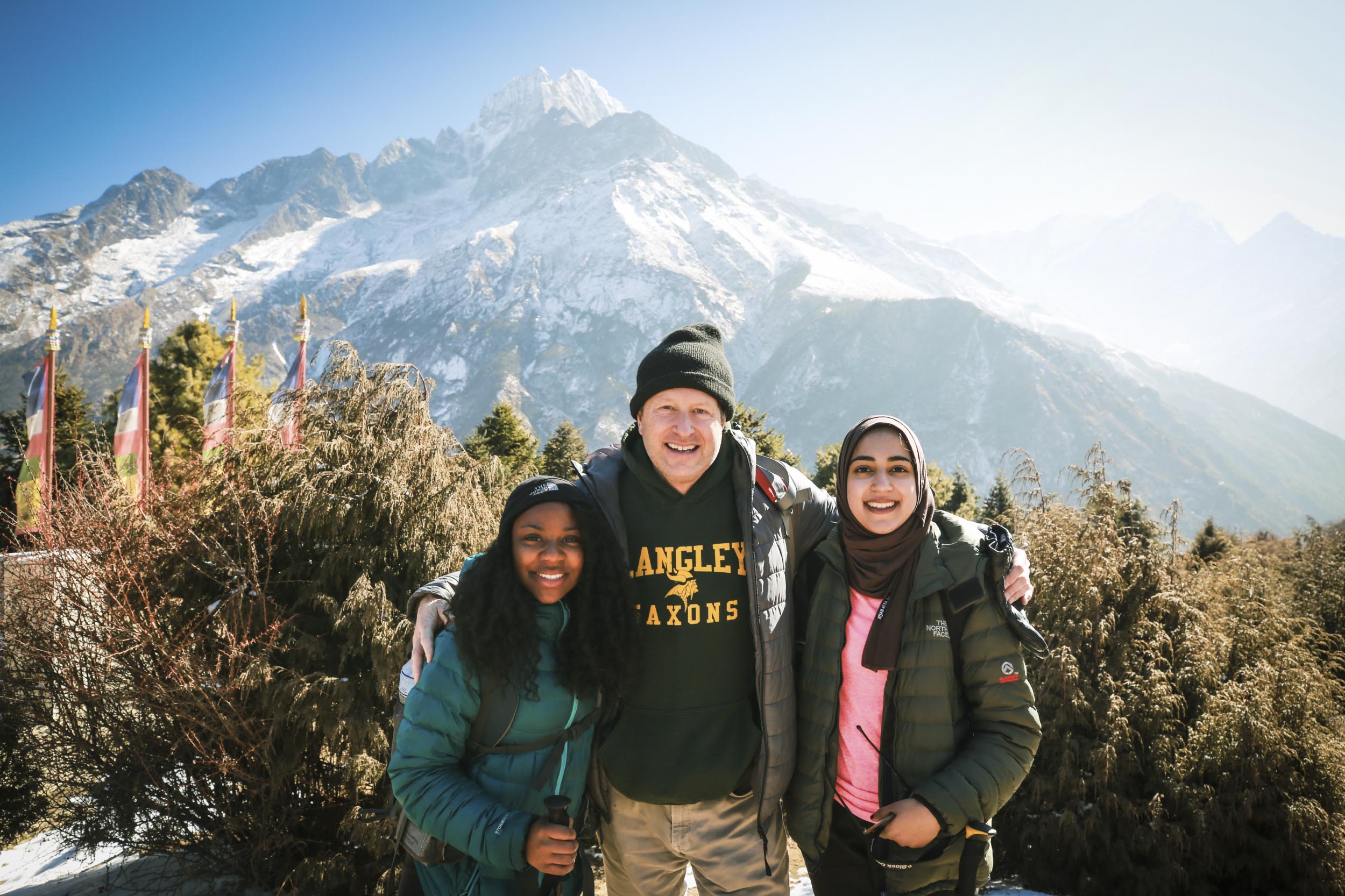 Brzezinski, pictured with UVA Law alumnae Natasha Halloran and Hamna Ahmad, in Nepal