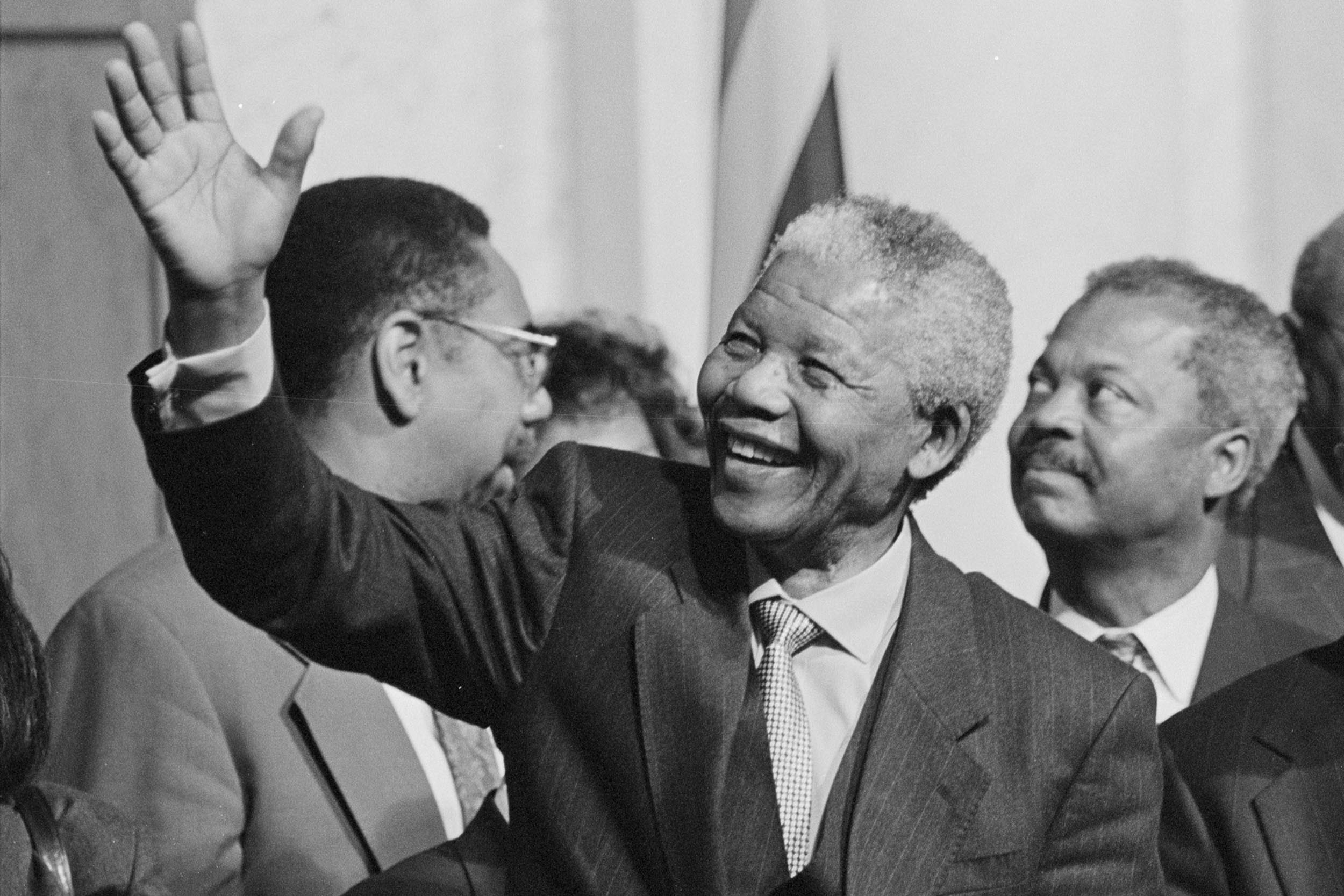 Nelson Mandela’s waving to a crowd