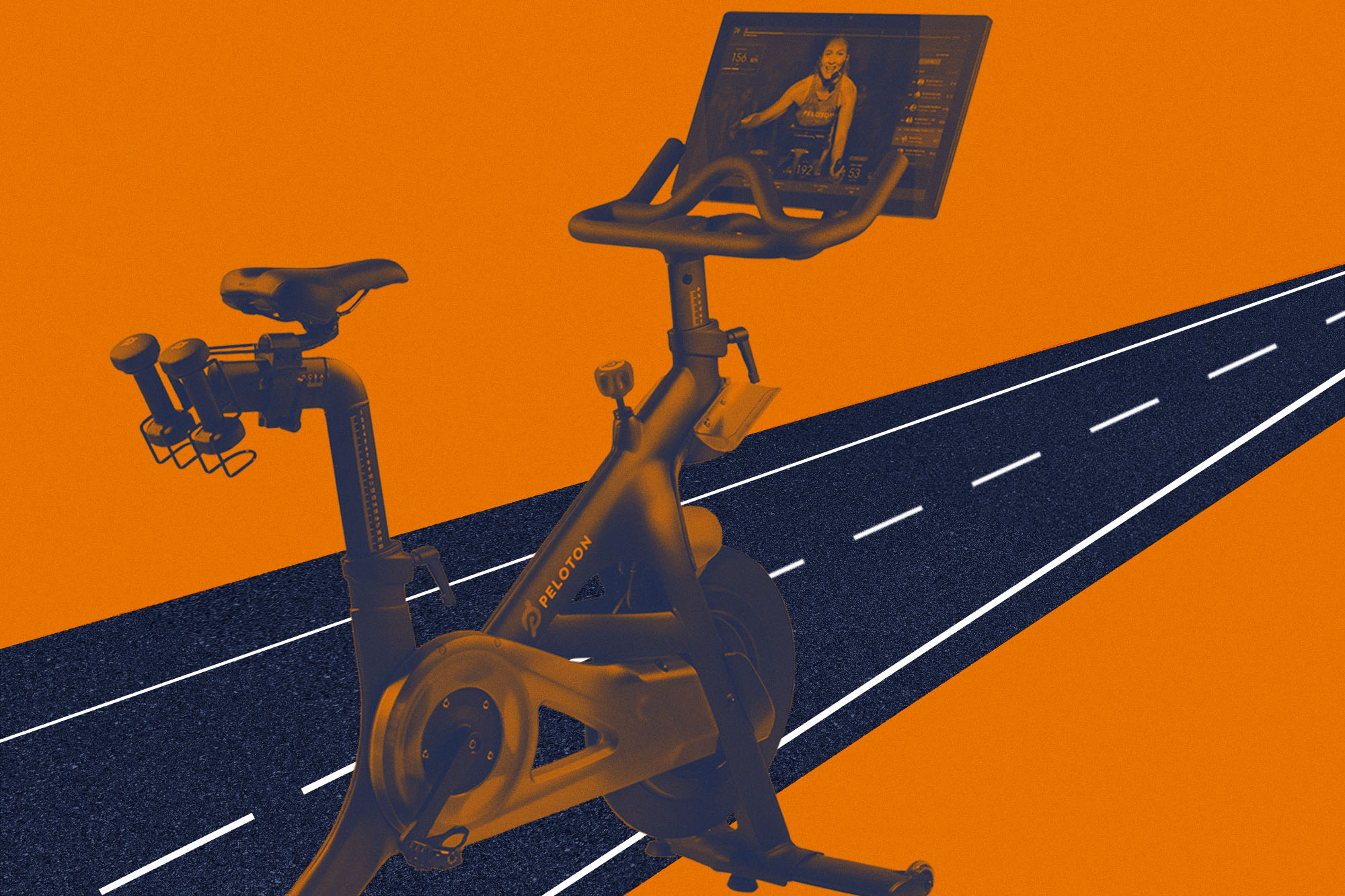 exercise bike  on an illustration of a road