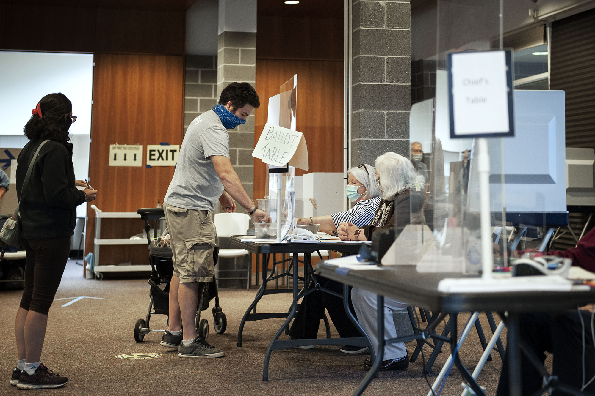 Students waiting in line to pick up their ballots